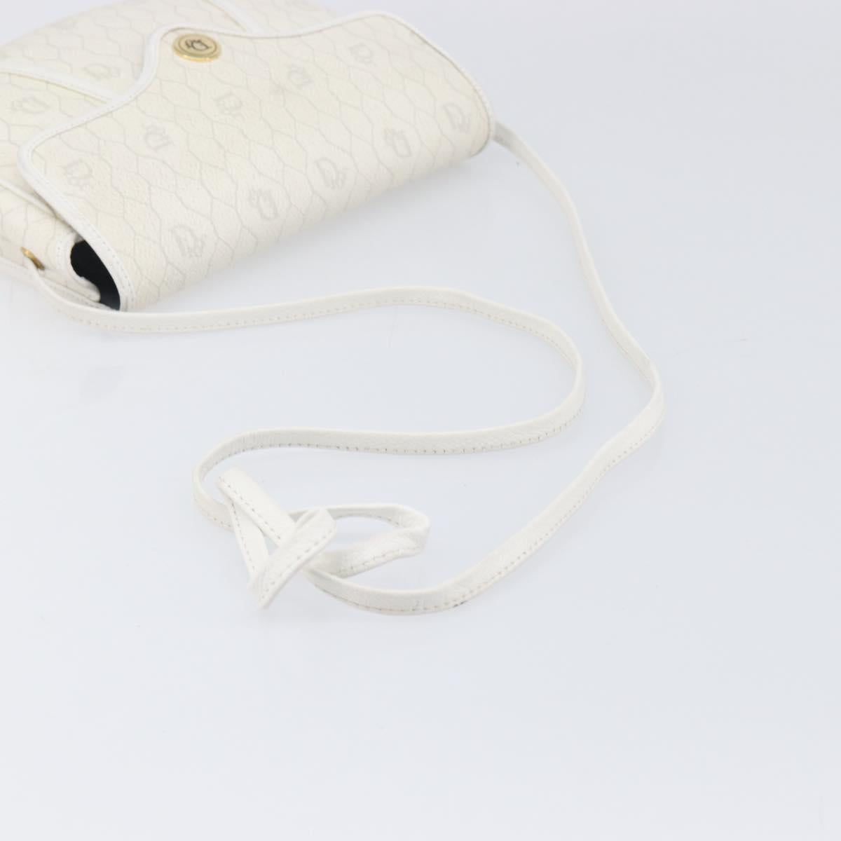 Christian Dior Honeycomb Canvas Shoulder Bag PVC White Gold Auth 197242A