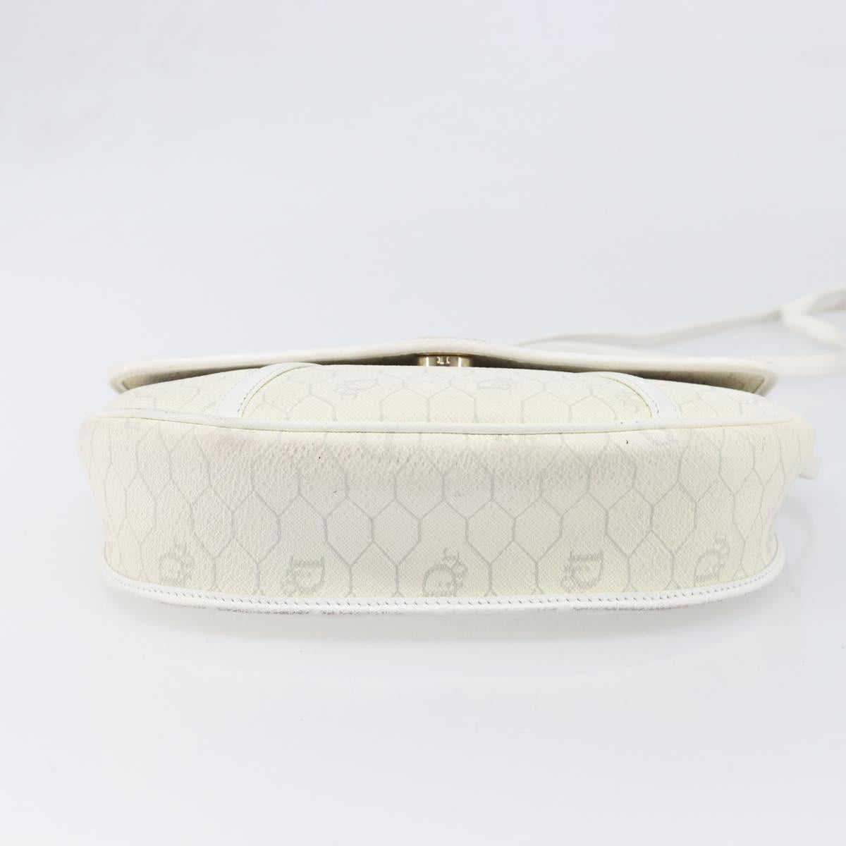 Christian Dior Honeycomb Canvas Shoulder Bag PVC White Gold Auth 197242A