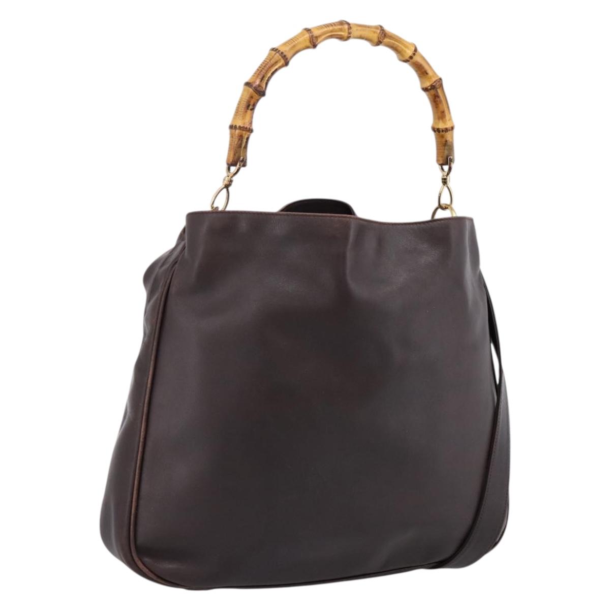 GUCCI Bamboo Shoulder Bag Leather 2way Brown Gold 001 2123 1577 Auth 197247