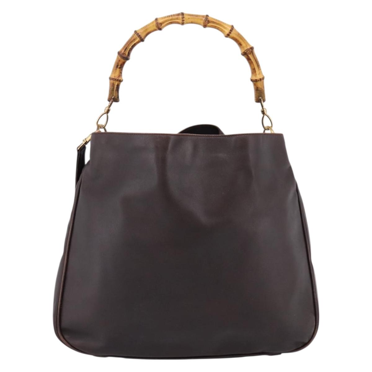GUCCI Bamboo Shoulder Bag Leather 2way Brown Gold 001 2123 1577 Auth 197247