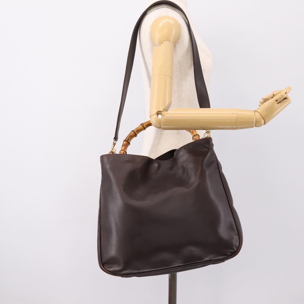 GUCCI Bamboo Shoulder Bag Leather 2way Brown Gold 001 2123 1577 Auth 197247