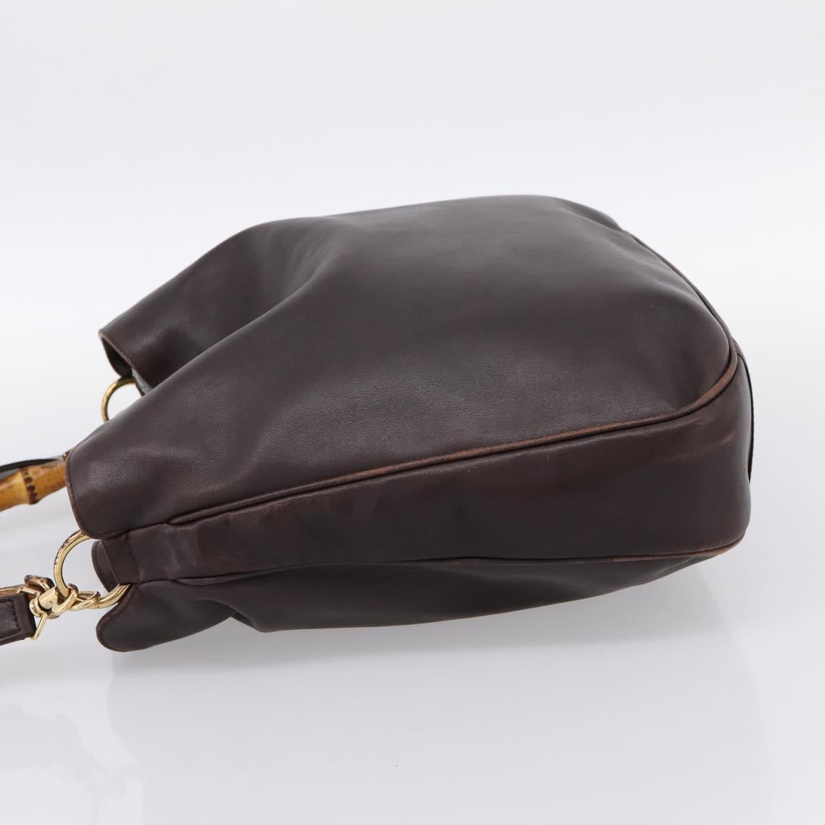 GUCCI Bamboo Shoulder Bag Leather 2way Brown Gold 001 2123 1577 Auth 197247