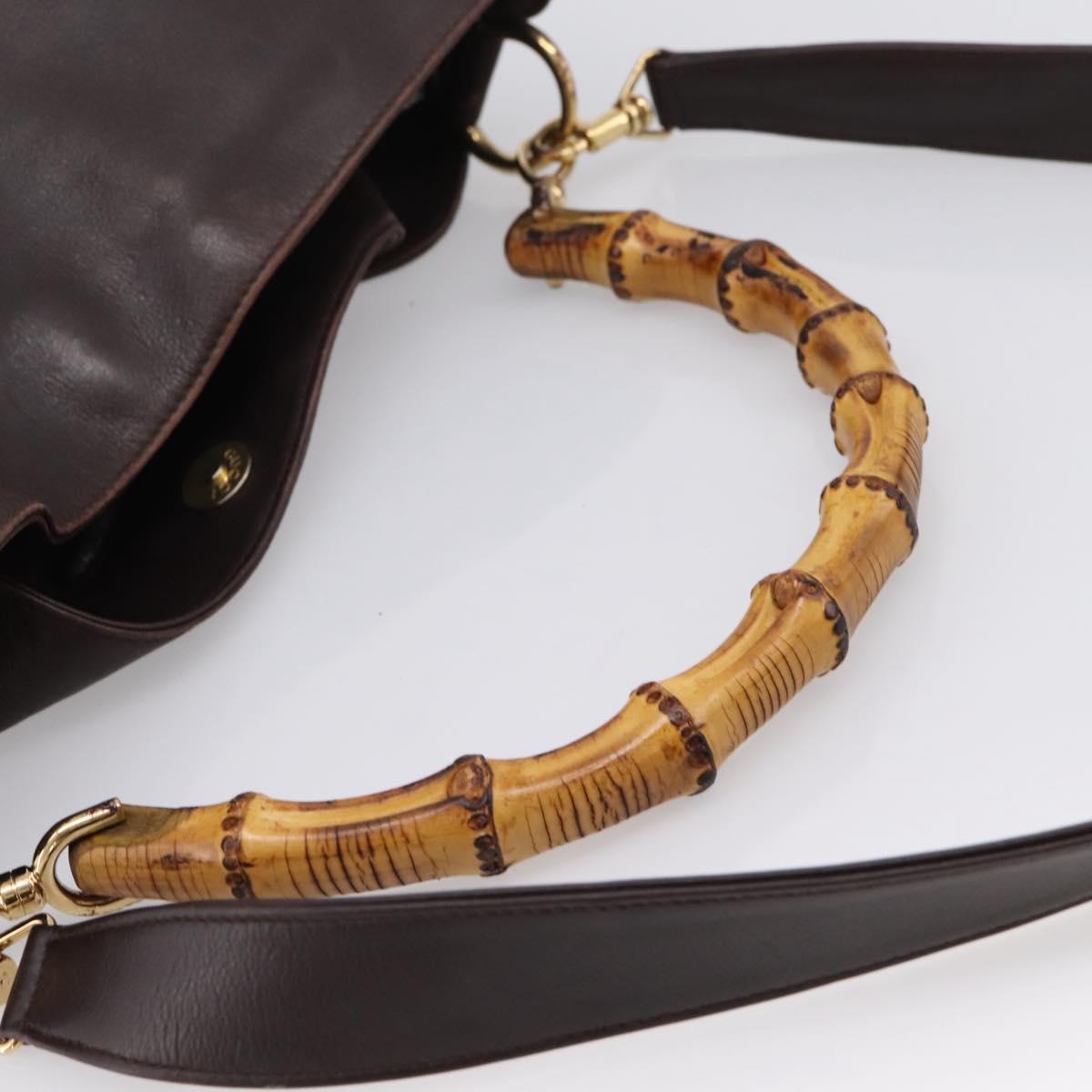 GUCCI Bamboo Shoulder Bag Leather 2way Brown Gold 001 2123 1577 Auth 197247