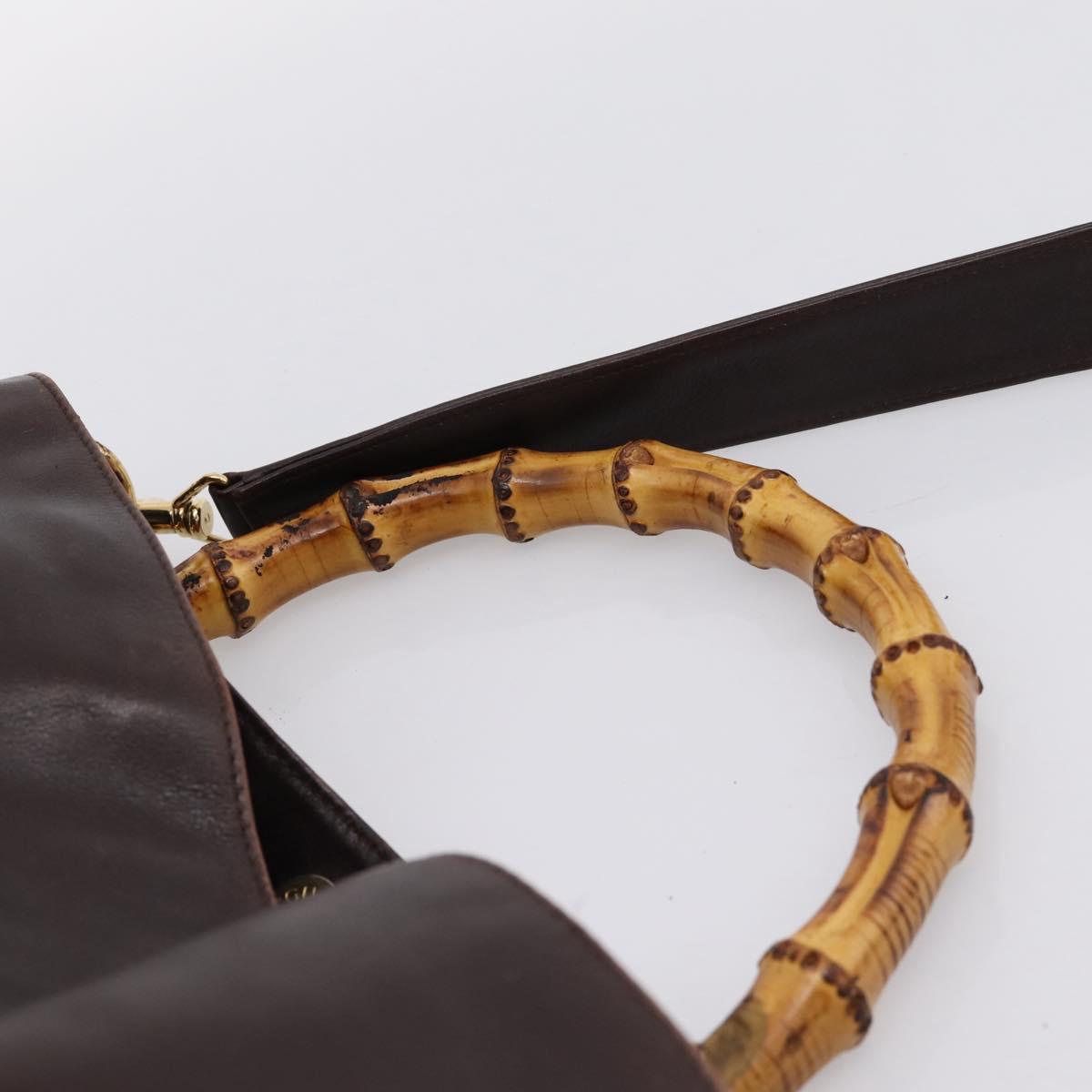 GUCCI Bamboo Shoulder Bag Leather 2way Brown Gold 001 2123 1577 Auth 197247