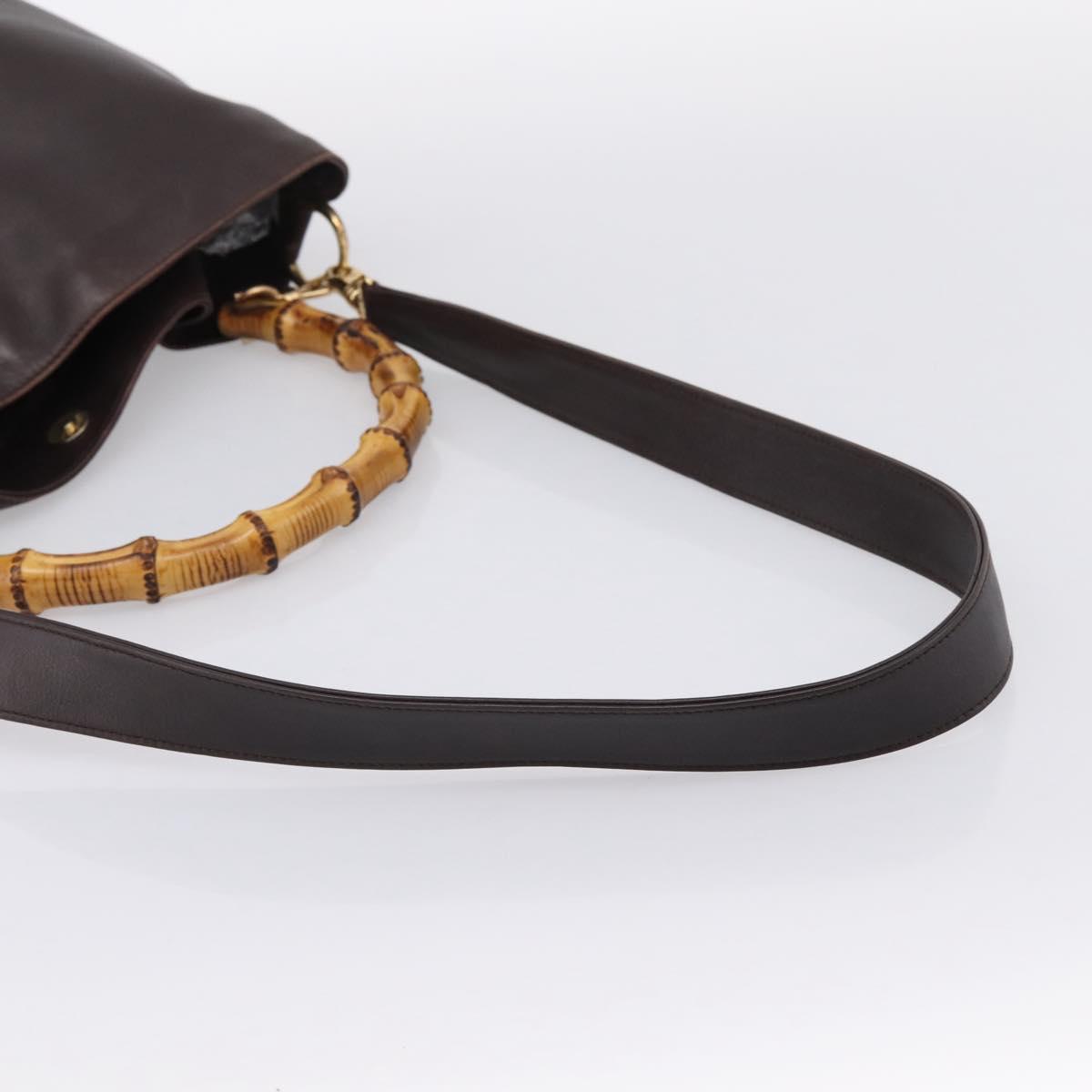 GUCCI Bamboo Shoulder Bag Leather 2way Brown Gold 001 2123 1577 Auth 197247