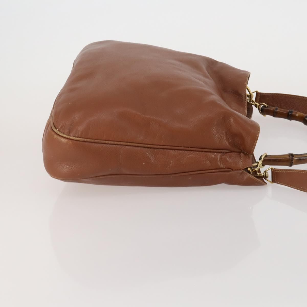 GUCCI Bamboo Shoulder Bag Leather 2way Brown Gold Auth 197250