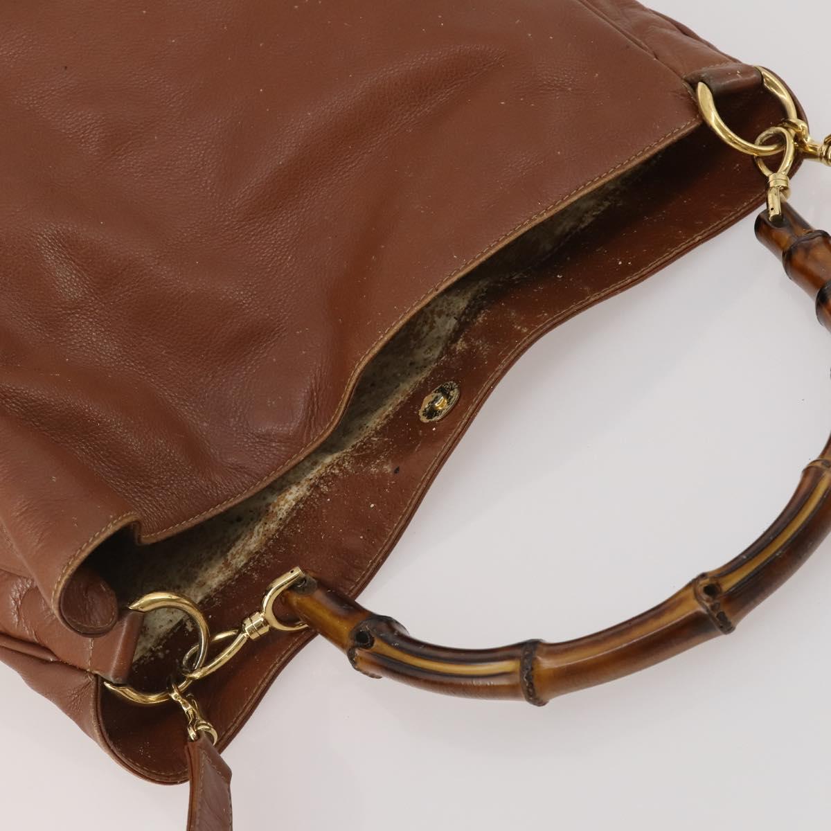 GUCCI Bamboo Shoulder Bag Leather 2way Brown Gold Auth 197250