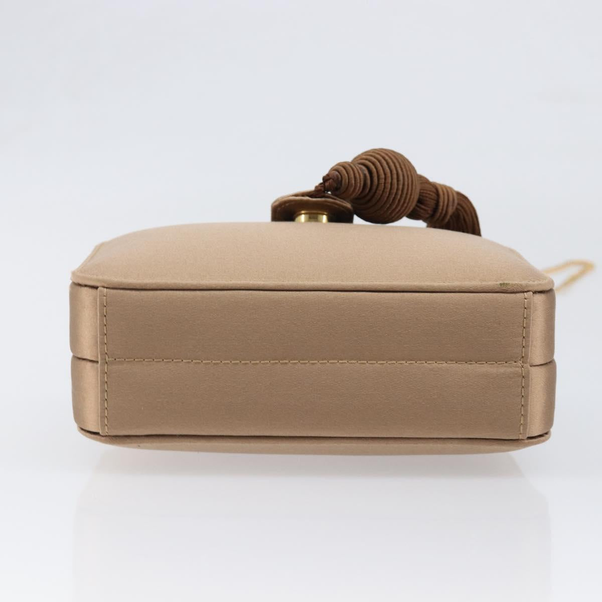 LOEWE Chain Shoulder Bag Satin Beige Gold Auth 197254