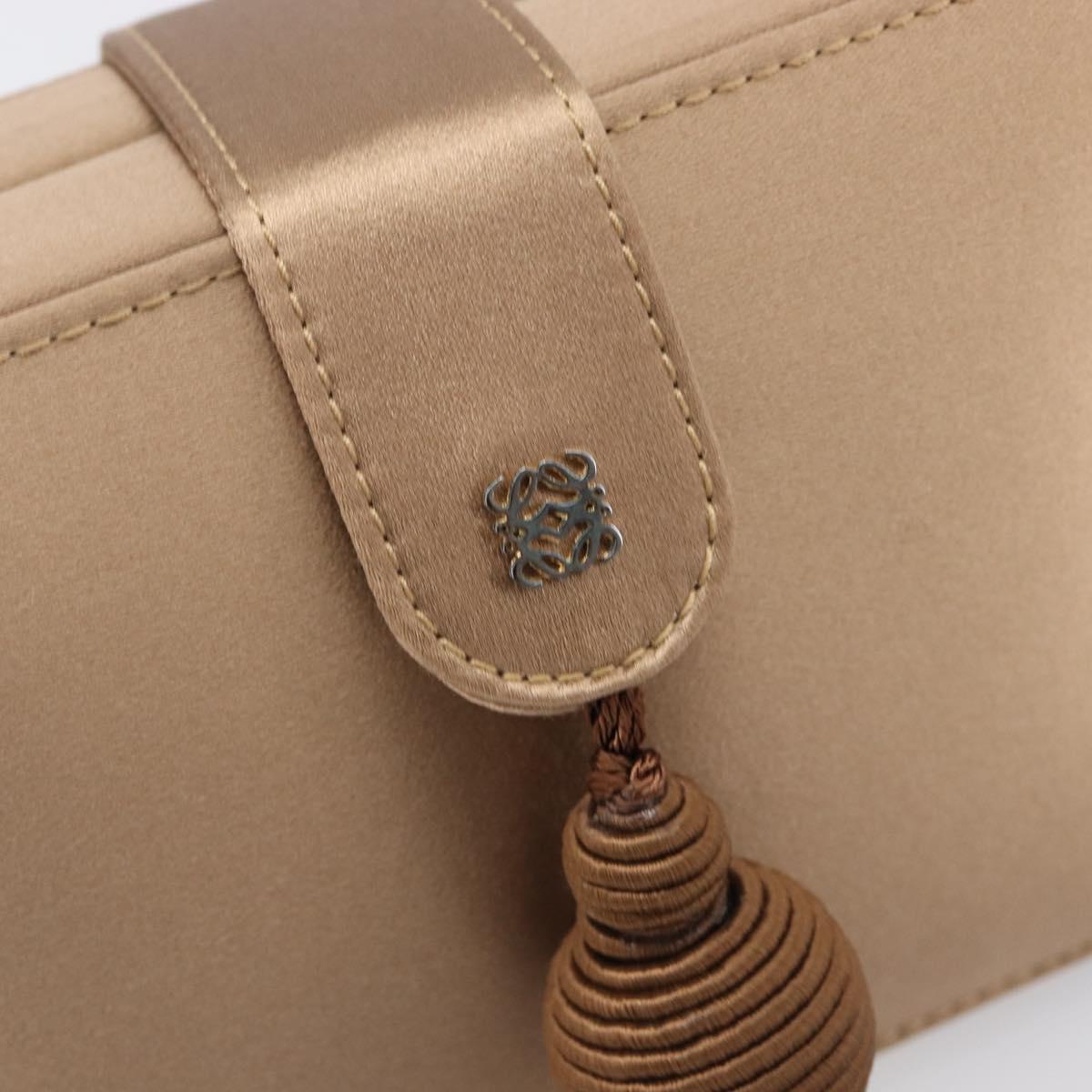 LOEWE Chain Shoulder Bag Satin Beige Gold Auth 197254