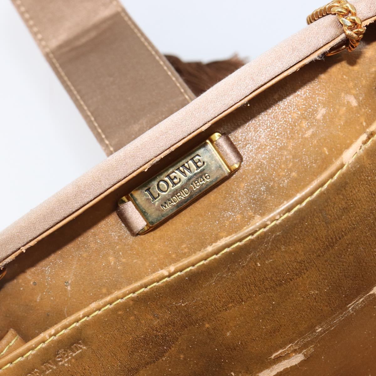 LOEWE Chain Shoulder Bag Satin Beige Gold Auth 197254