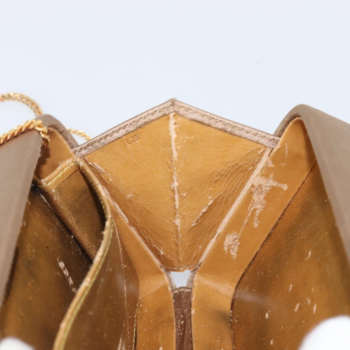 LOEWE Chain Shoulder Bag Satin Beige Gold Auth 197254