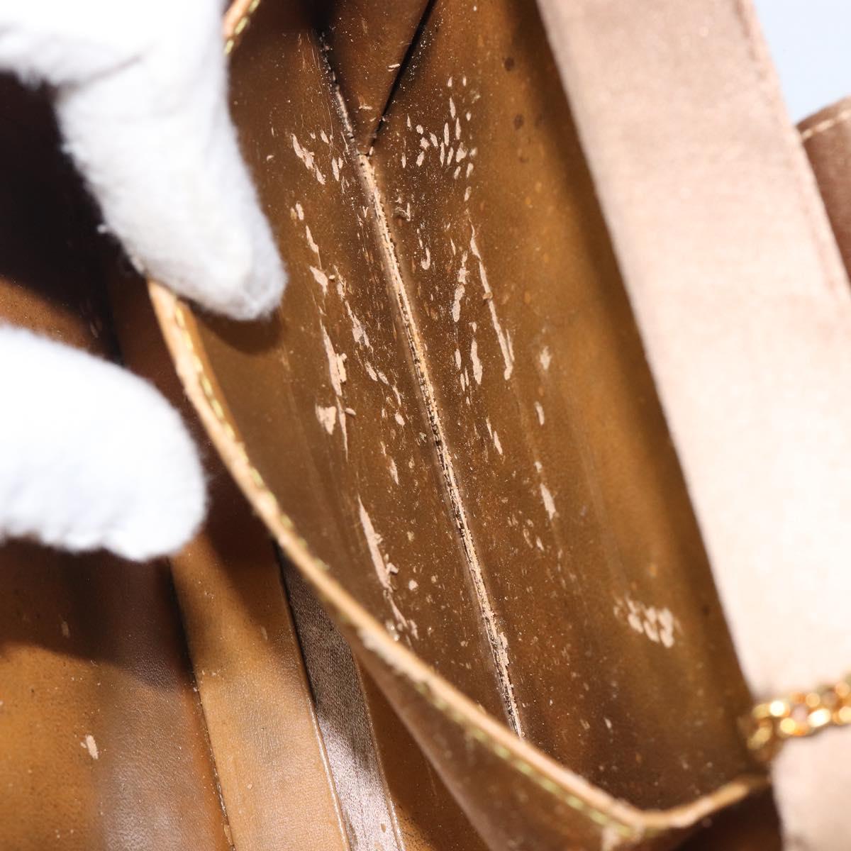 LOEWE Chain Shoulder Bag Satin Beige Gold Auth 197254