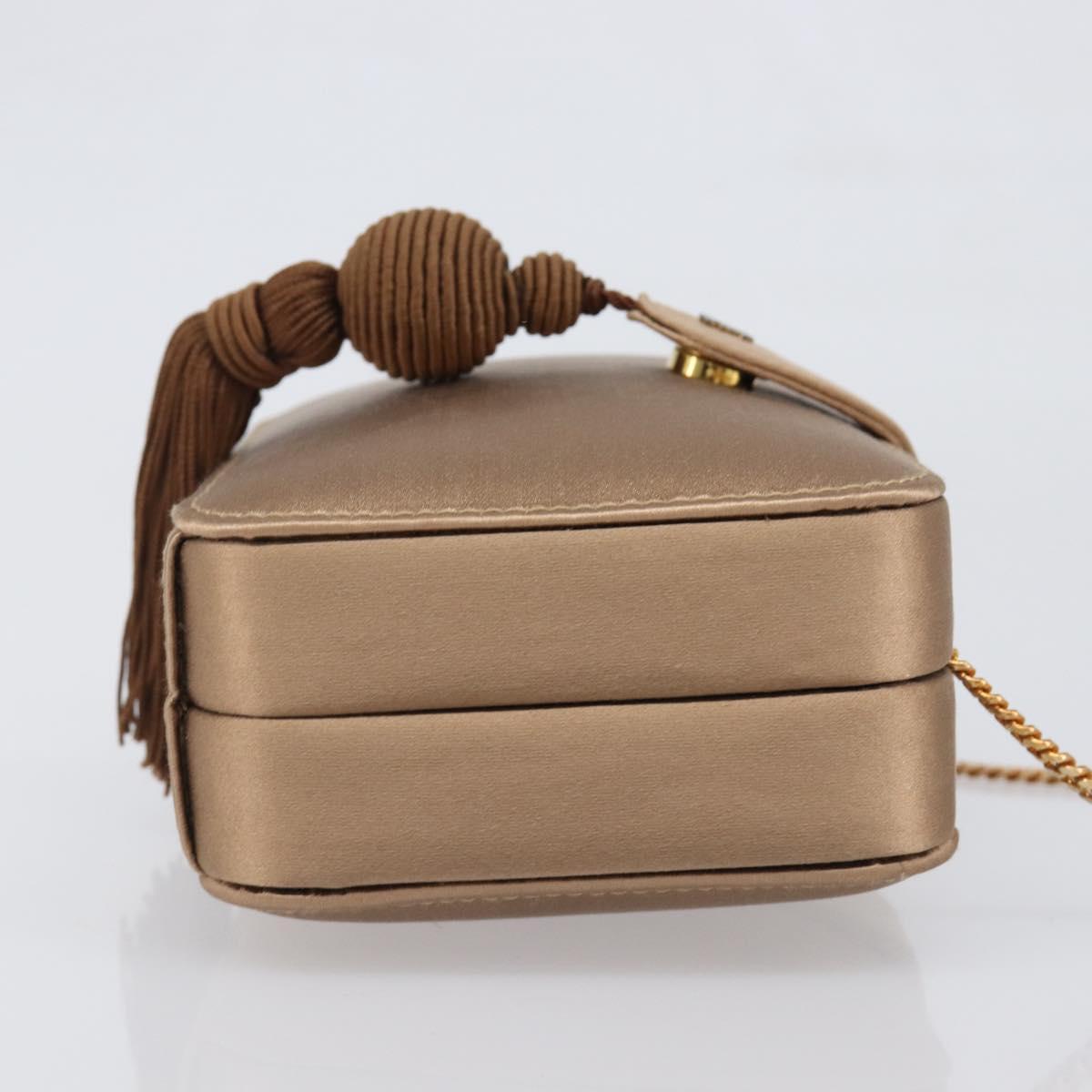 LOEWE Chain Shoulder Bag Satin Beige Gold Auth 197254