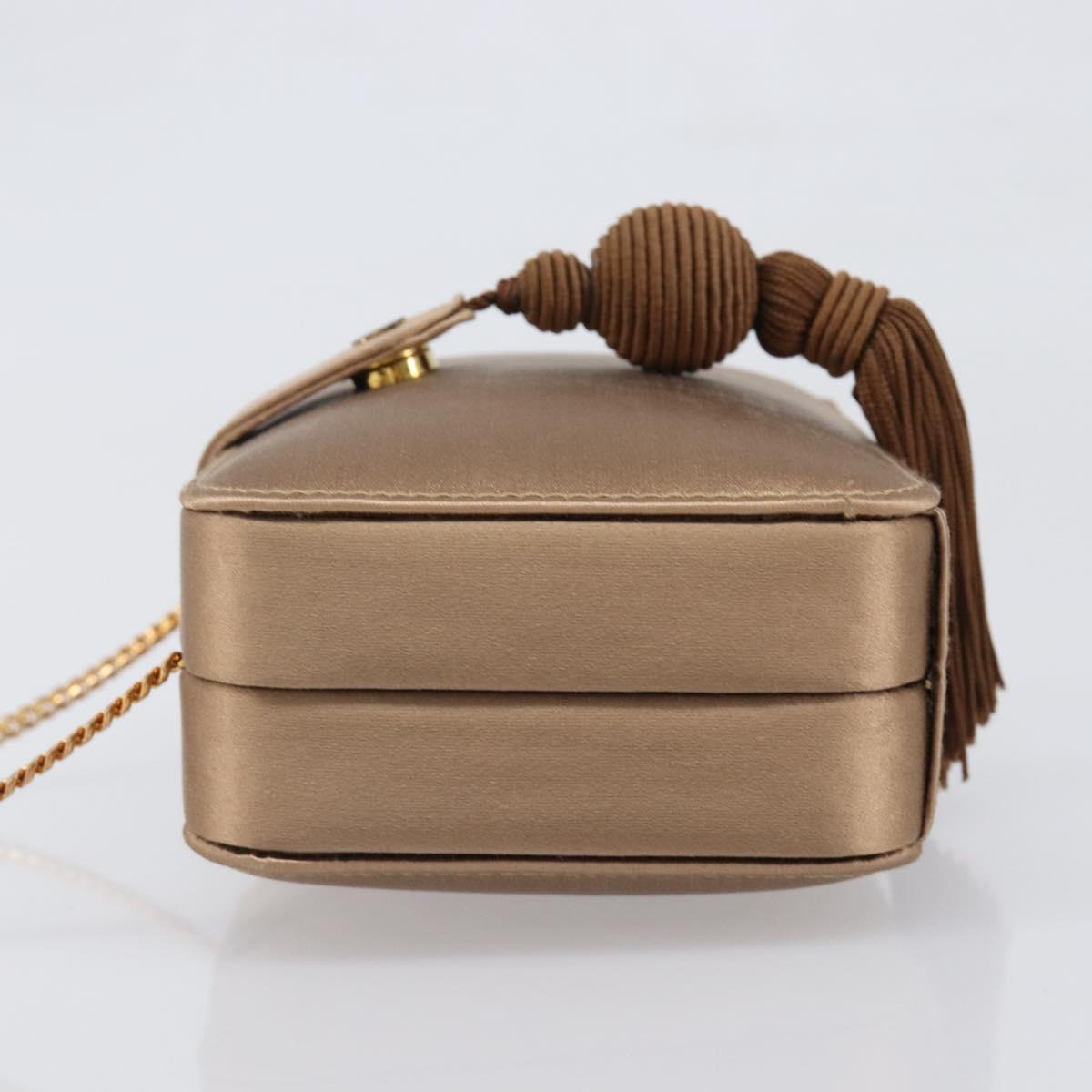 LOEWE Chain Shoulder Bag Satin Beige Gold Auth 197254