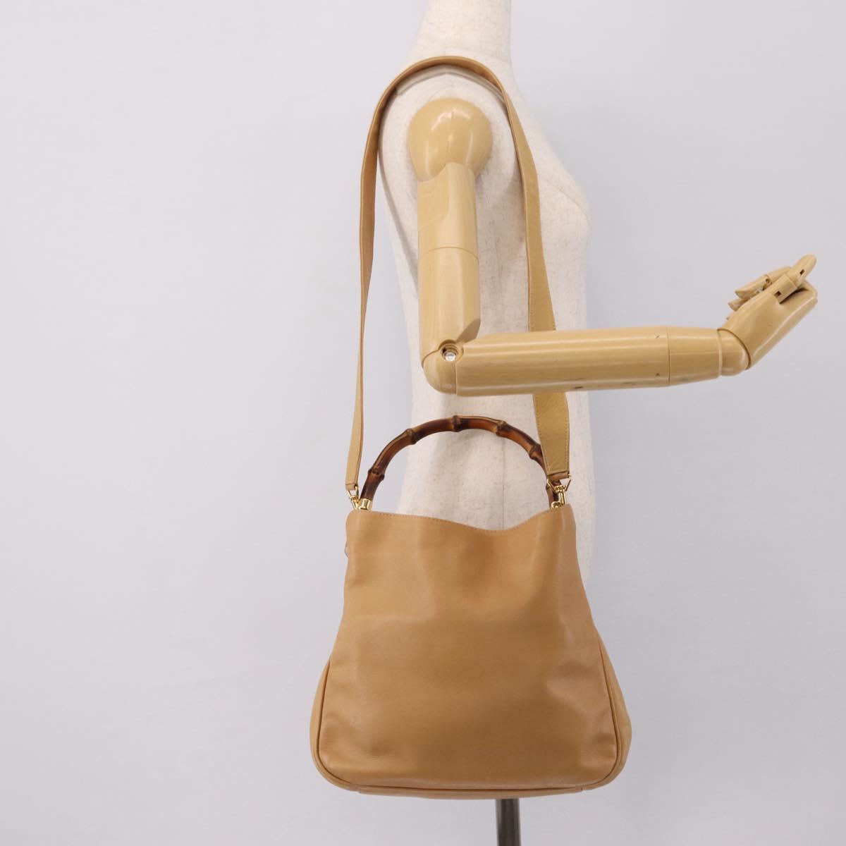 GUCCI Bamboo Shoulder Bag Suede 2way Beige Gold 001 1014 1638 0 Auth 197255