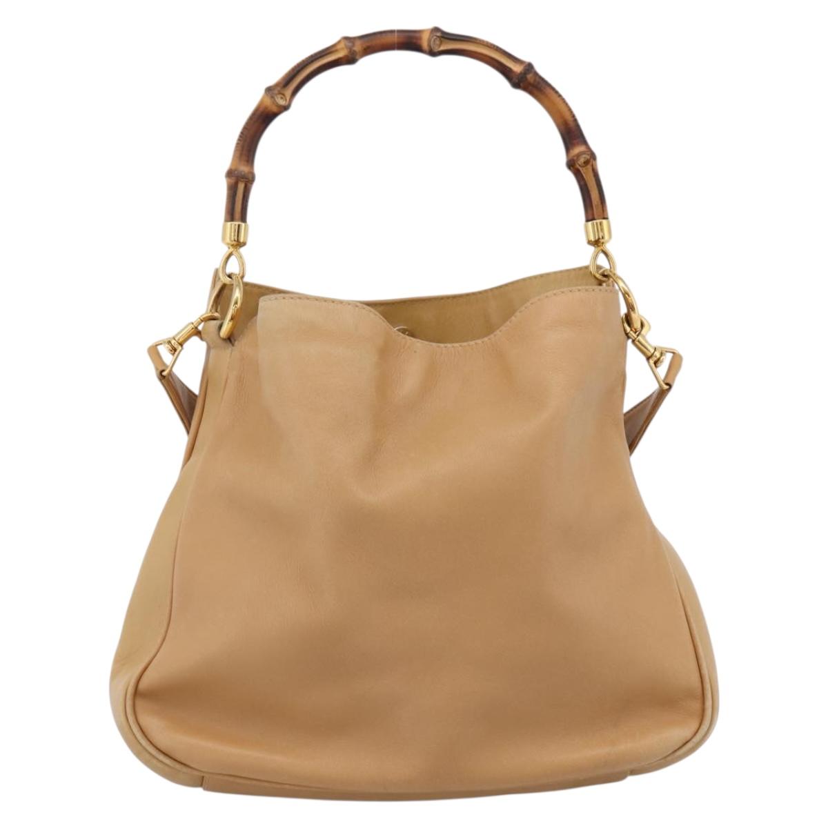 GUCCI Bamboo Shoulder Bag Suede 2way Beige Gold 001 1014 1638 0 Auth 197255
