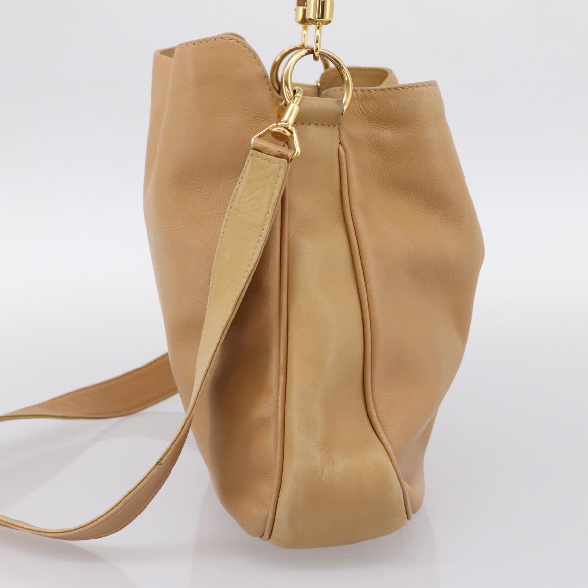 GUCCI Bamboo Shoulder Bag Suede 2way Beige Gold 001 1014 1638 0 Auth 197255