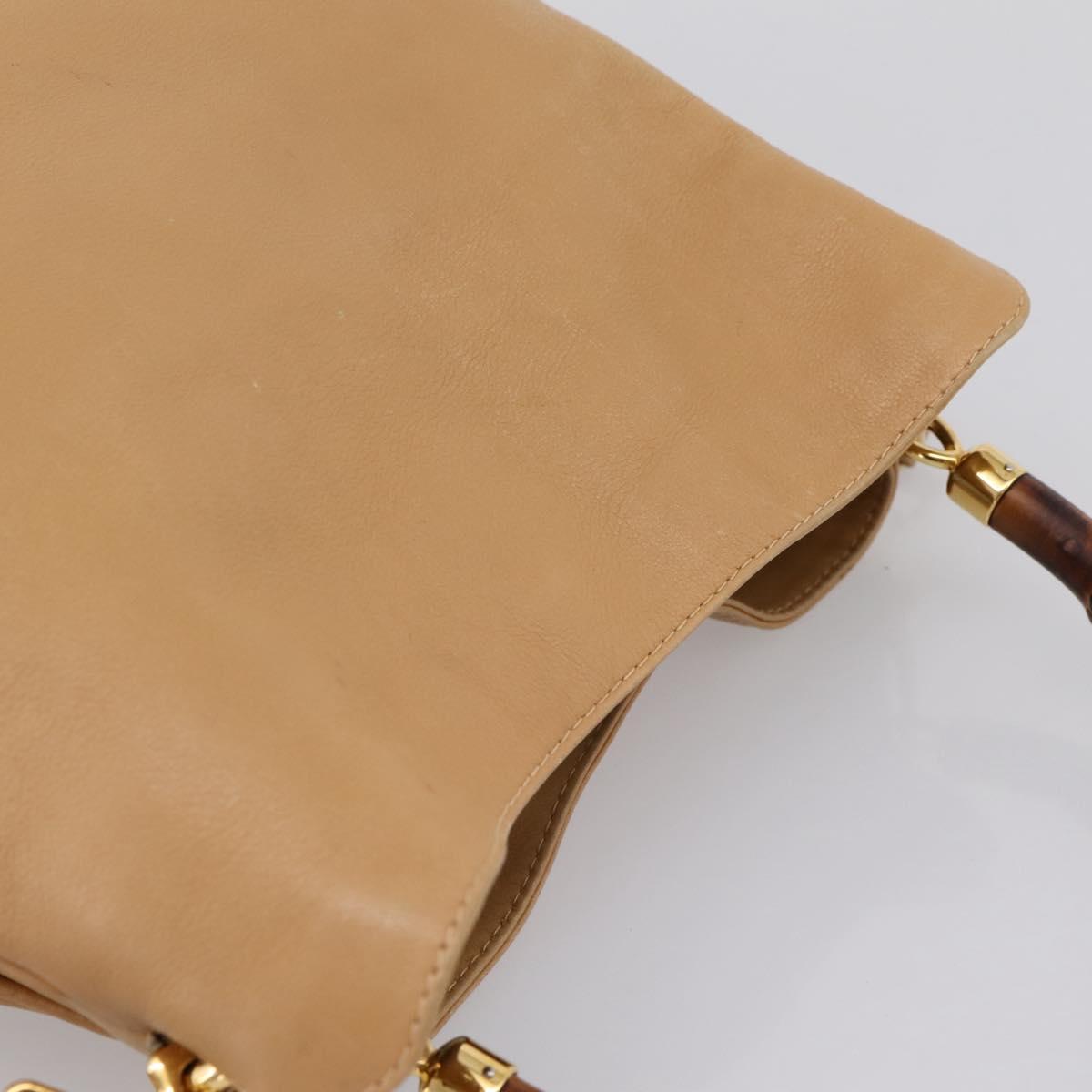 GUCCI Bamboo Shoulder Bag Suede 2way Beige Gold 001 1014 1638 0 Auth 197255