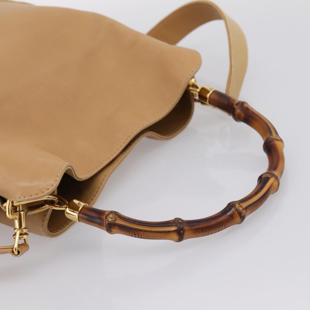 GUCCI Bamboo Shoulder Bag Suede 2way Beige Gold 001 1014 1638 0 Auth 197255