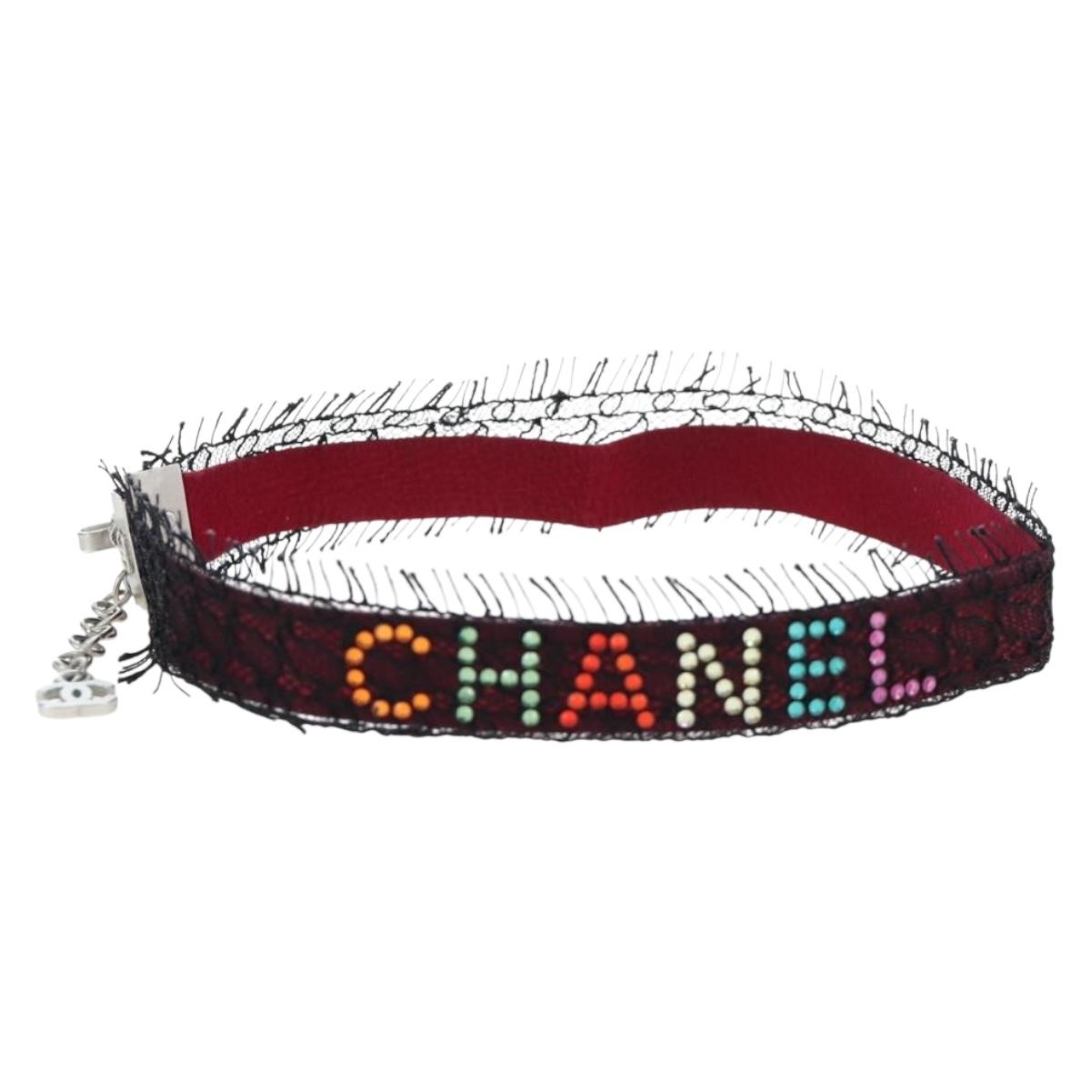 CHANEL Choker Necklace Silk Bordeaux CC Auth 197258V