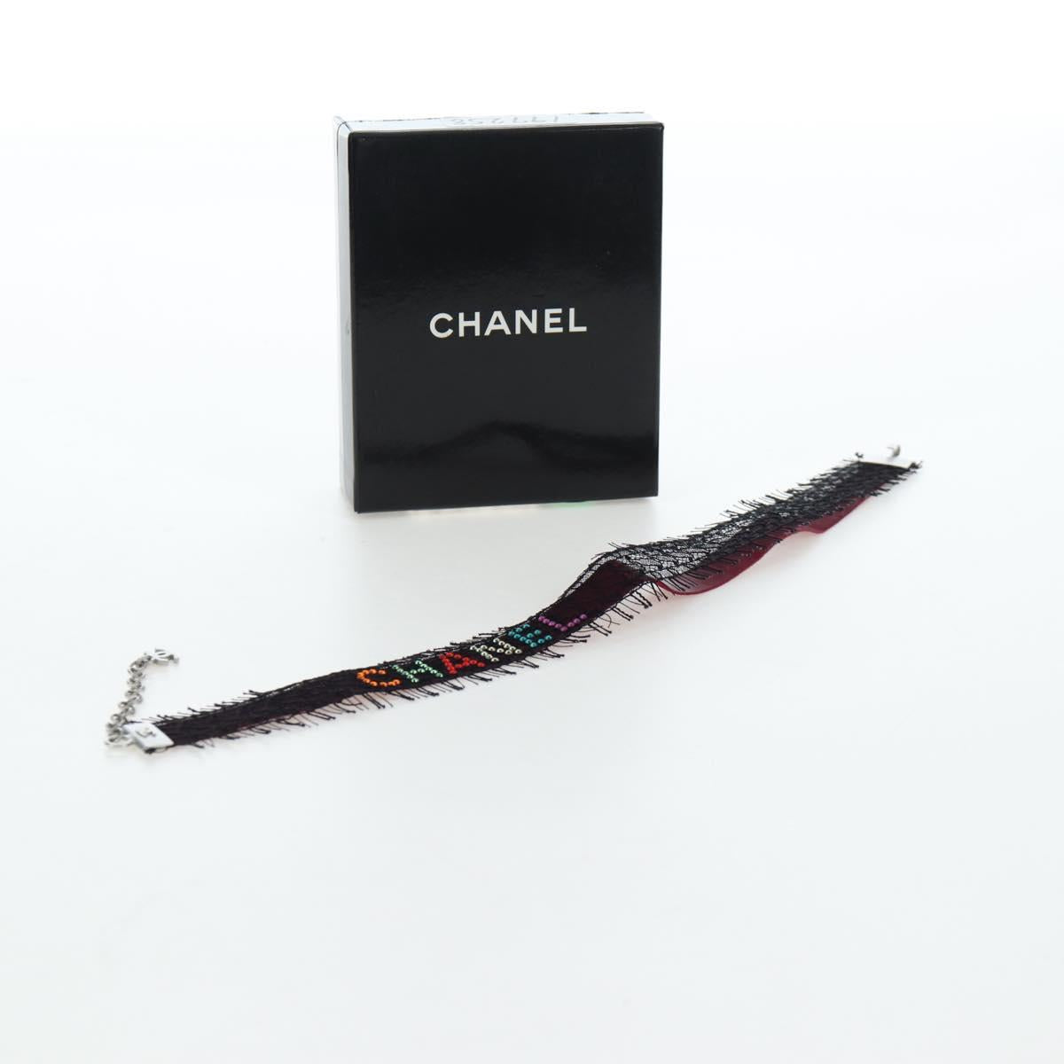 CHANEL Choker Necklace Silk Bordeaux CC Auth 197258V