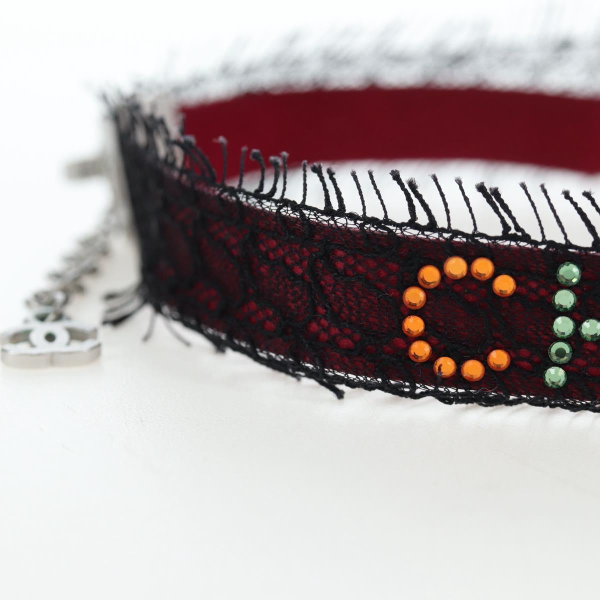 CHANEL Choker Necklace Silk Bordeaux CC Auth 197258V