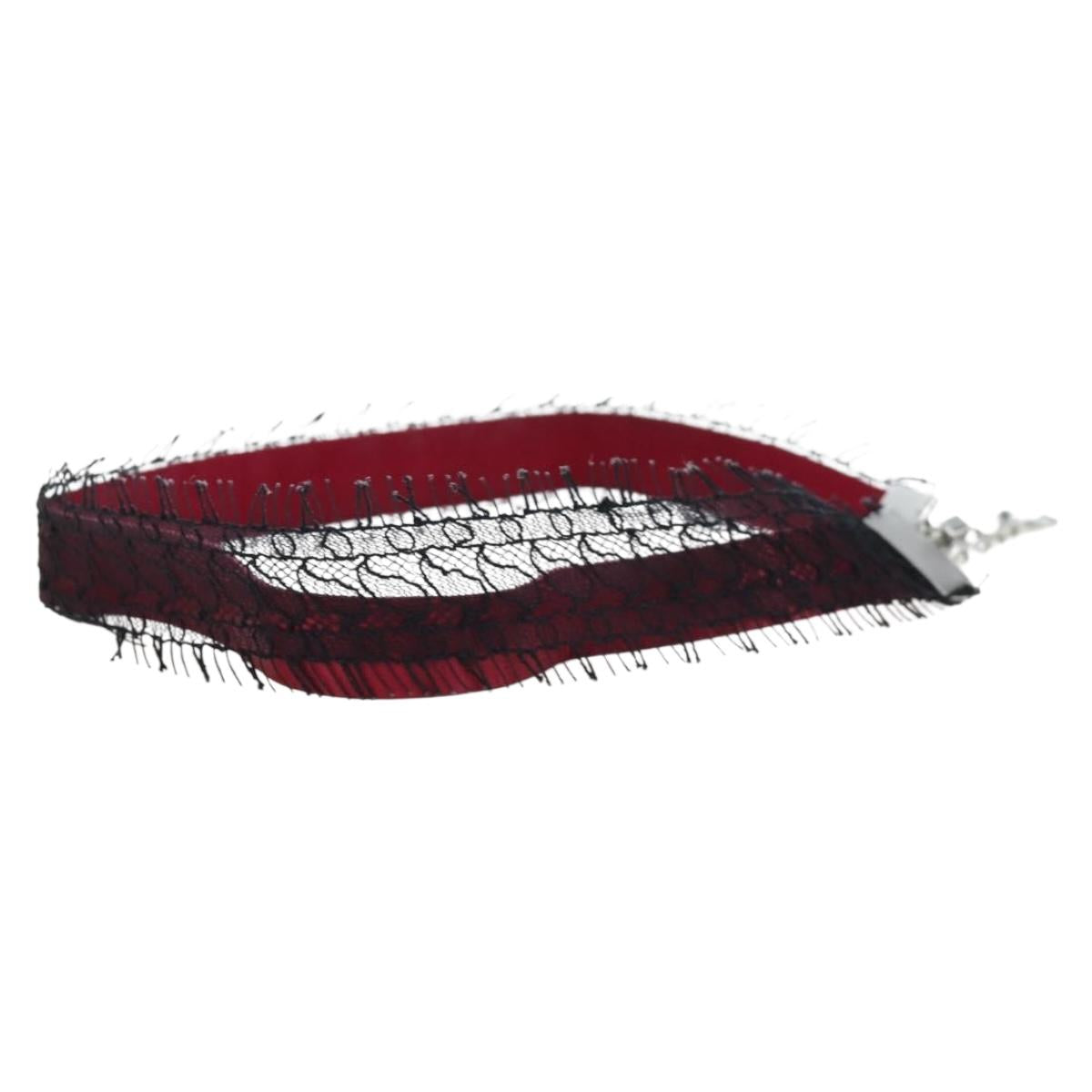 CHANEL Choker Necklace Silk Bordeaux CC Auth 197258V