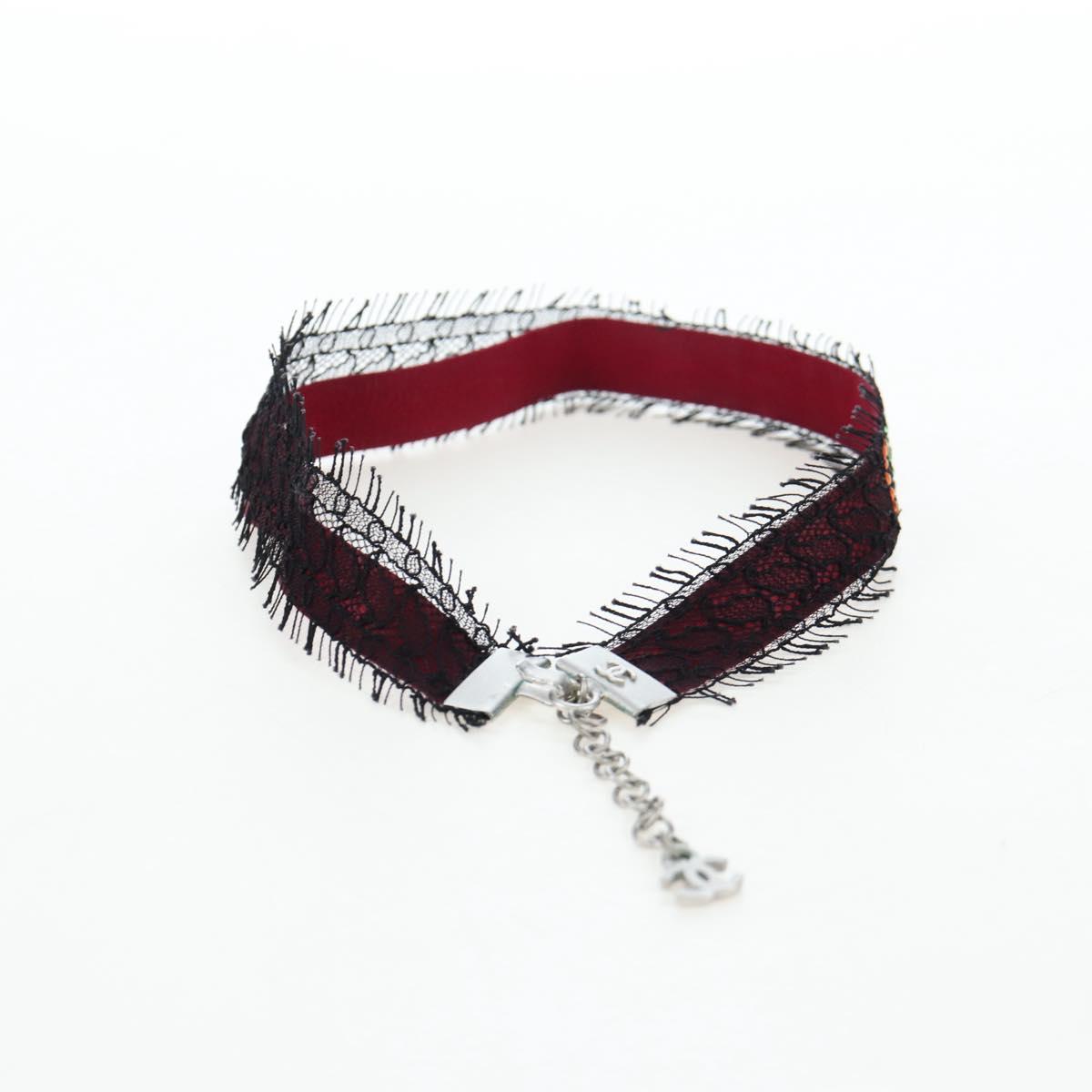 CHANEL Choker Necklace Silk Bordeaux CC Auth 197258V