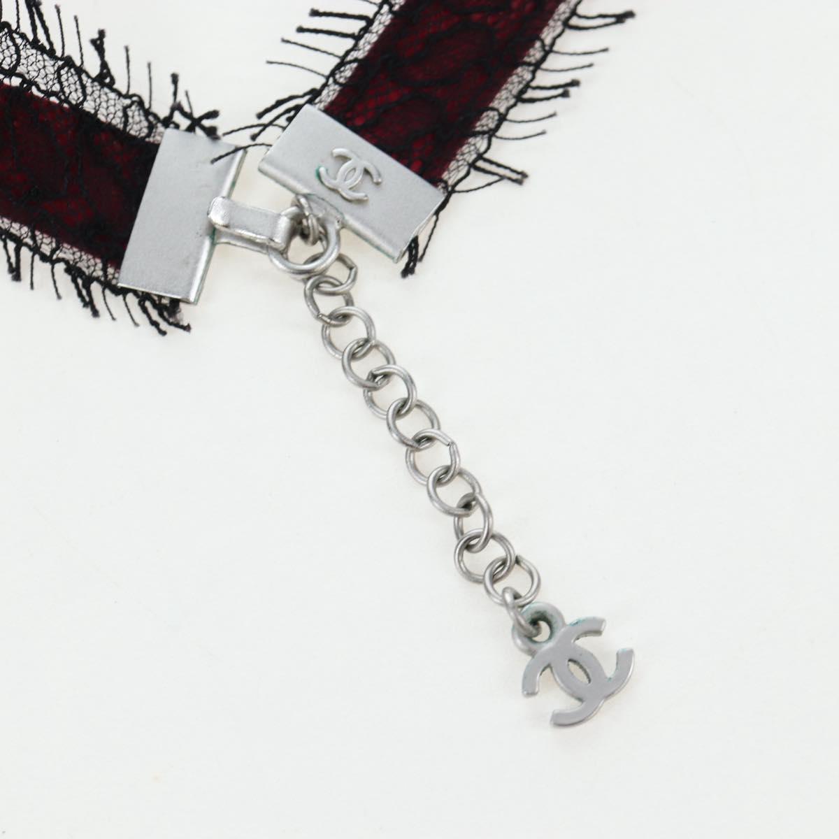 CHANEL Choker Necklace Silk Bordeaux CC Auth 197258V