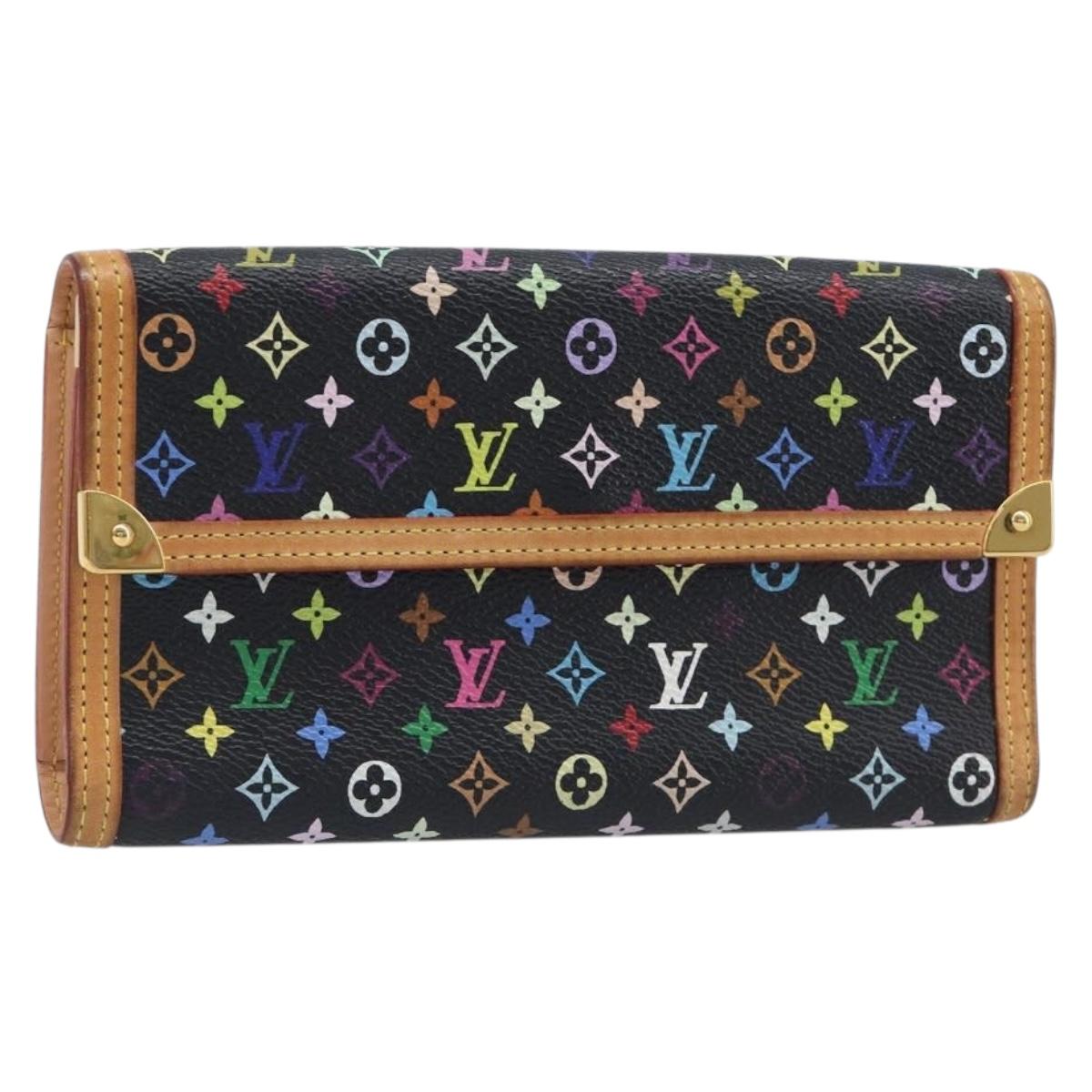 LOUIS VUITTON Monogram Multicolor Porte Tresor Wallet Black M92658 Auth 197263A