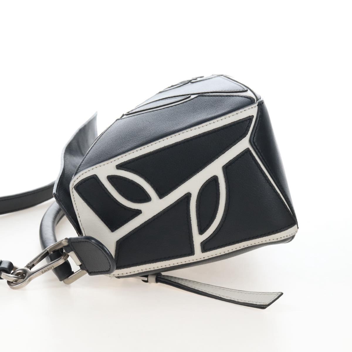 LOEWE Anagram Rose Puzzle Bag Small Bag Leather 2way Black Silver Auth 197266SAM