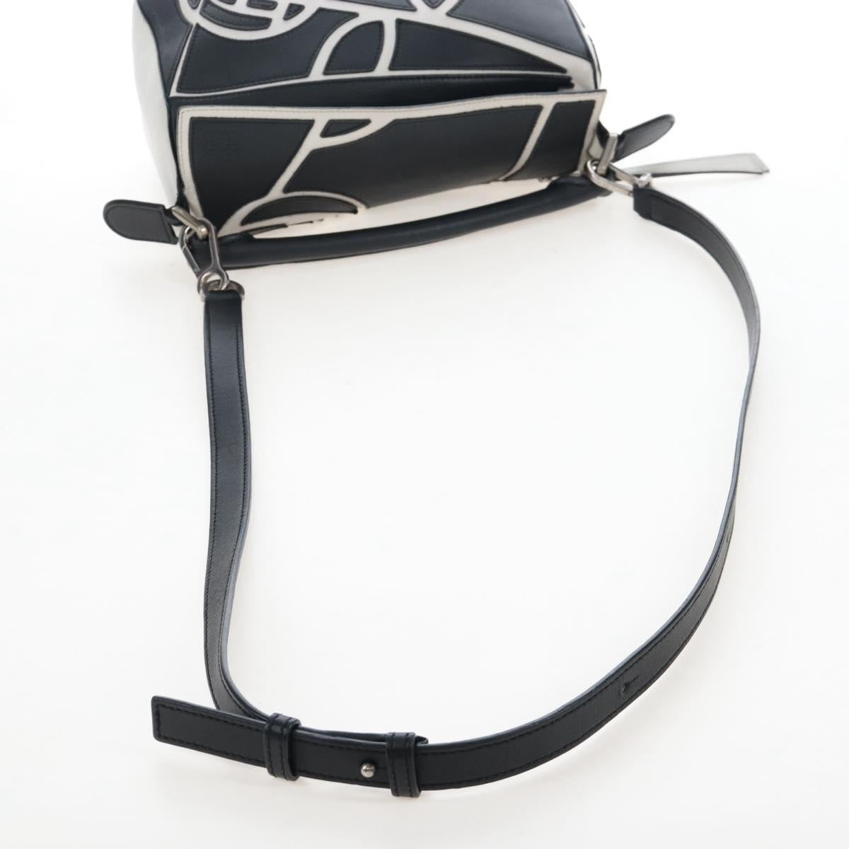 LOEWE Anagram Rose Puzzle Bag Small Bag Leather 2way Black Silver Auth 197266SAM