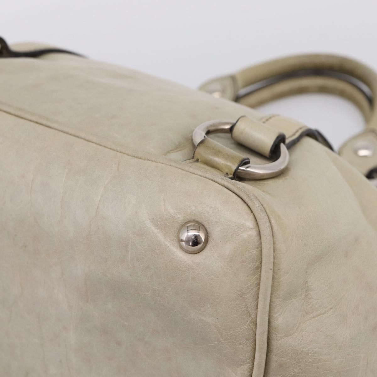 Miu Miu Vitellolux Hand Bag Leather Beige Silver Auth 197272V