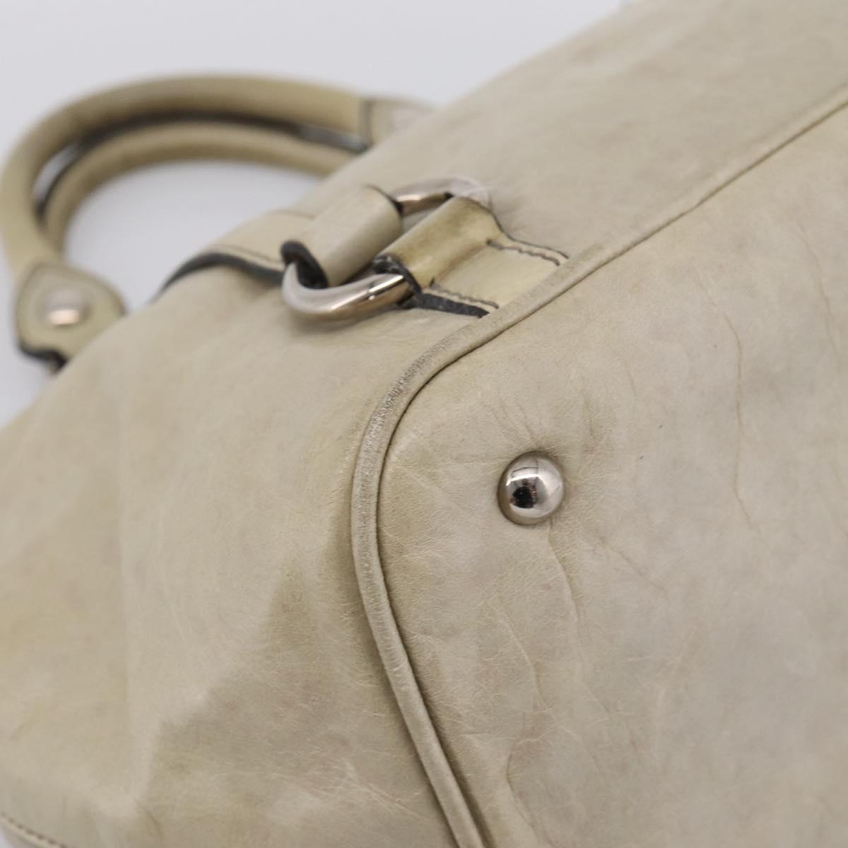 Miu Miu Vitellolux Hand Bag Leather Beige Silver Auth 197272V
