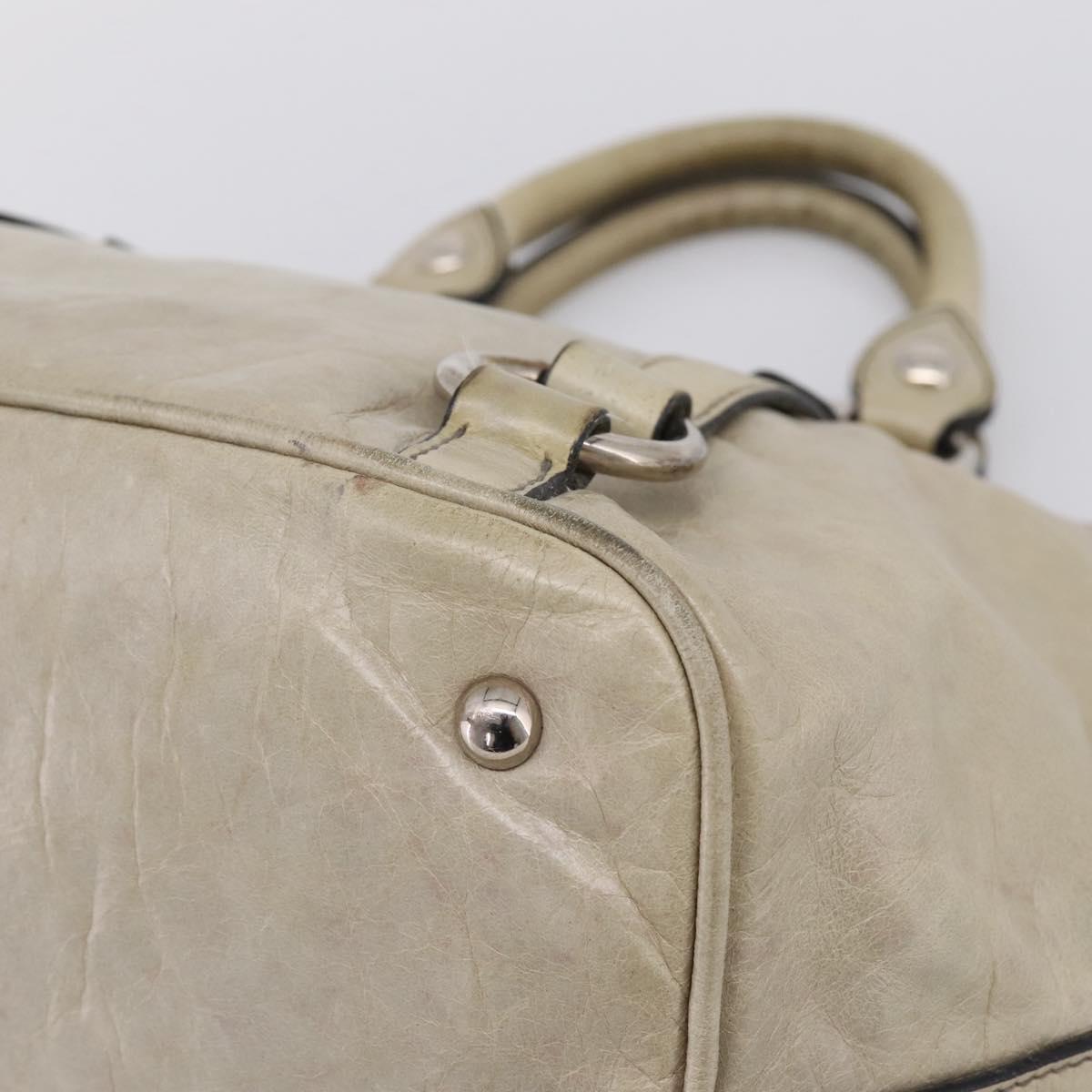 Miu Miu Vitellolux Hand Bag Leather Beige Silver Auth 197272V