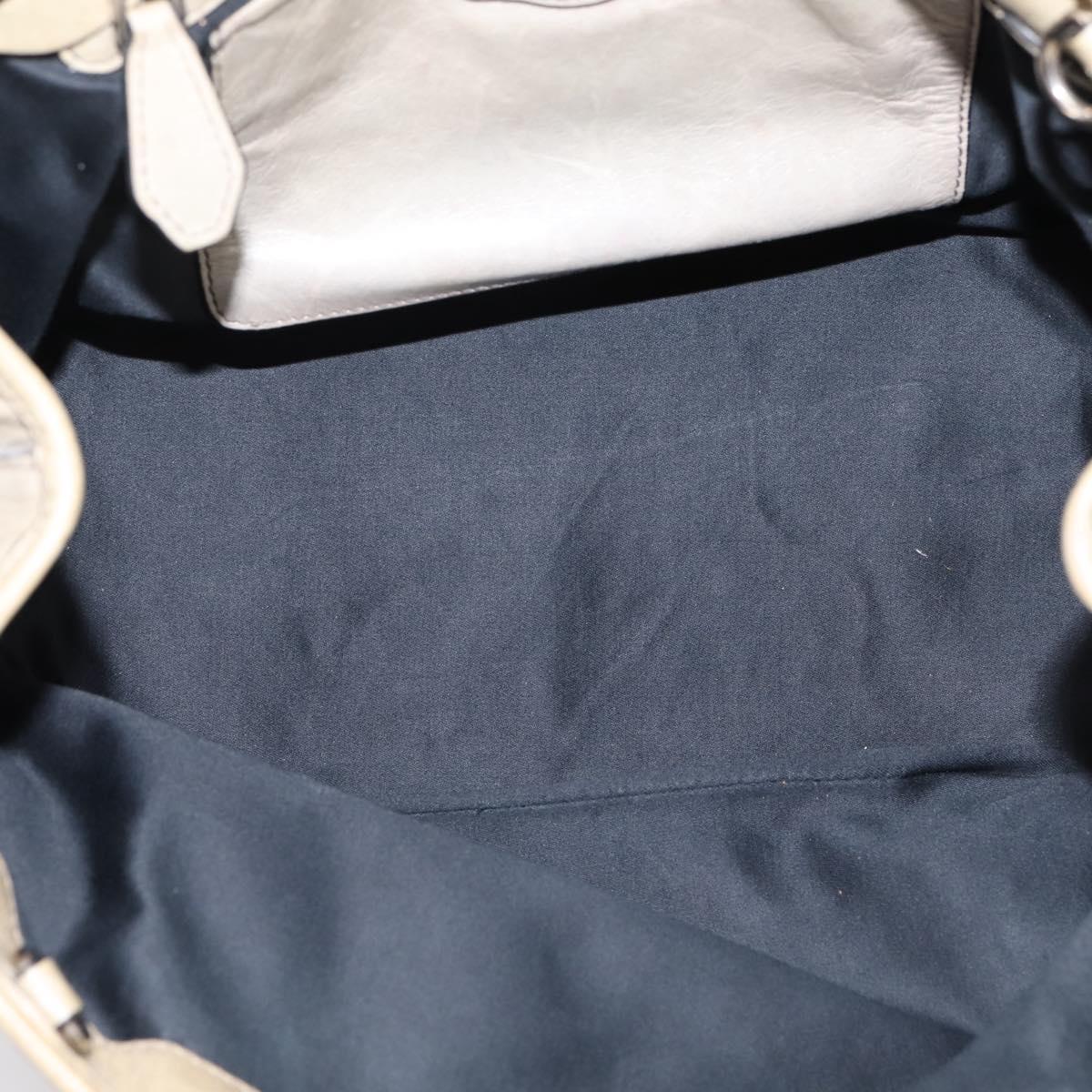 Miu Miu Vitellolux Hand Bag Leather Beige Silver Auth 197272V