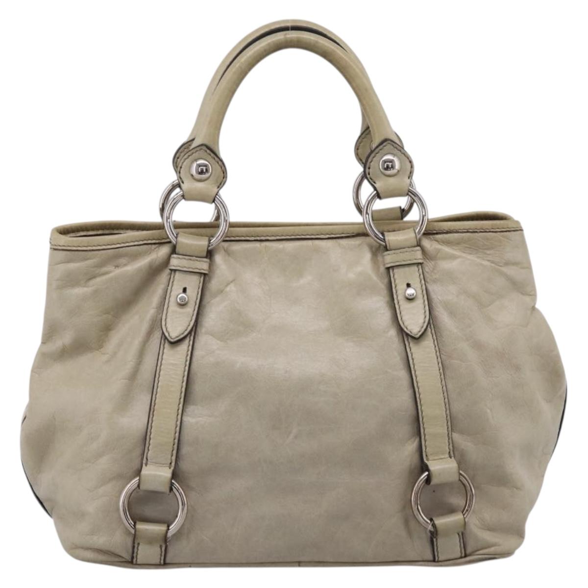 Miu Miu Vitellolux Hand Bag Leather Beige Silver Auth 197272V
