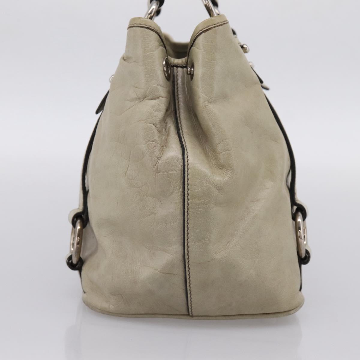 Miu Miu Vitellolux Hand Bag Leather Beige Silver Auth 197272V