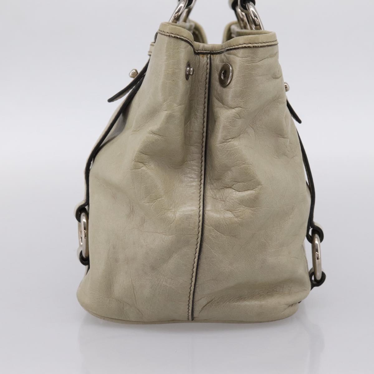 Miu Miu Vitellolux Hand Bag Leather Beige Silver Auth 197272V