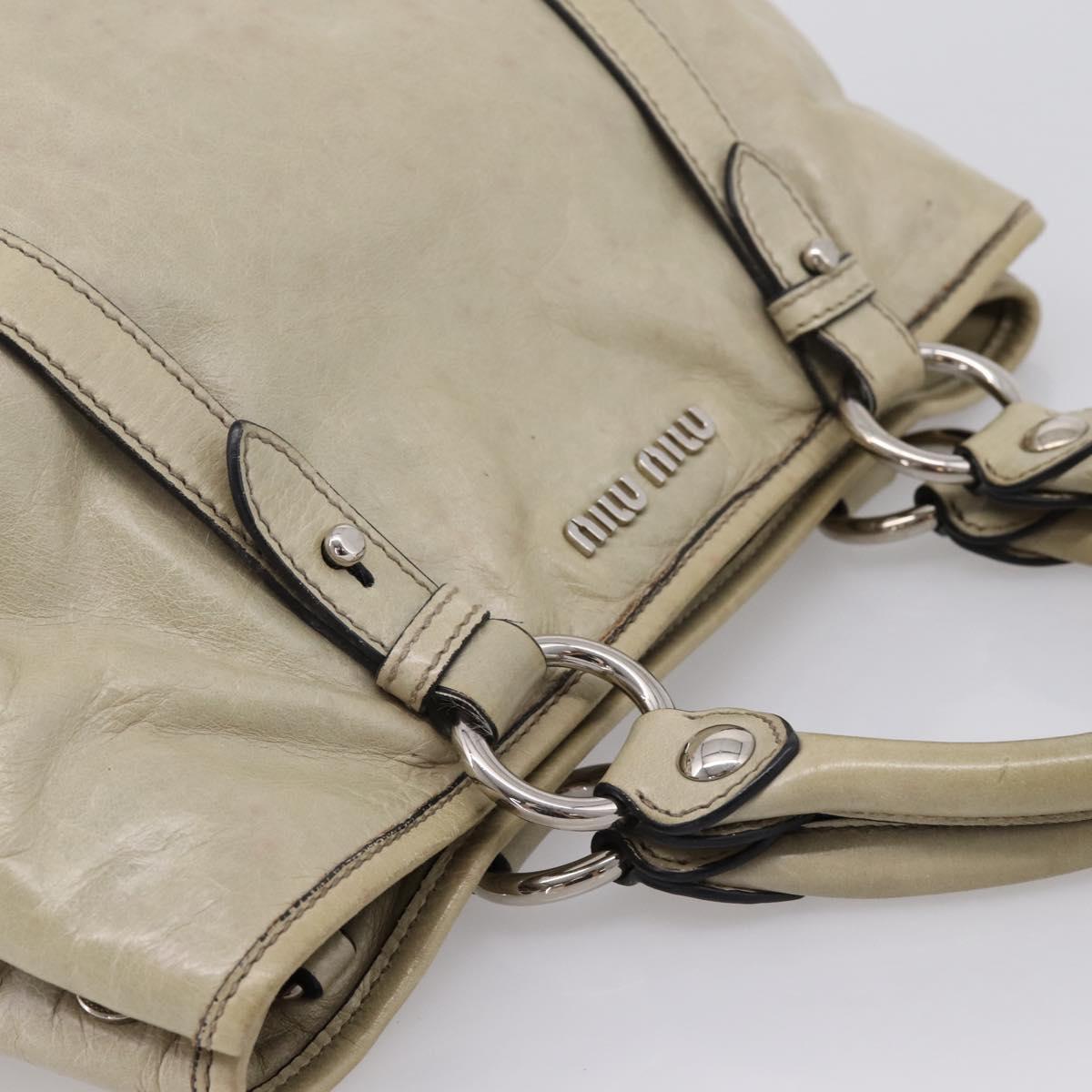 Miu Miu Vitellolux Hand Bag Leather Beige Silver Auth 197272V