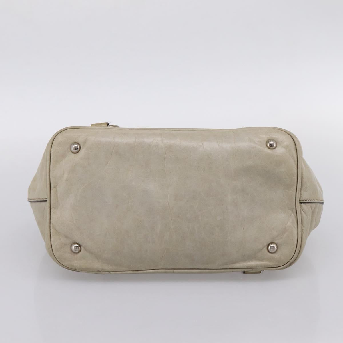 Miu Miu Vitellolux Hand Bag Leather Beige Silver Auth 197272V