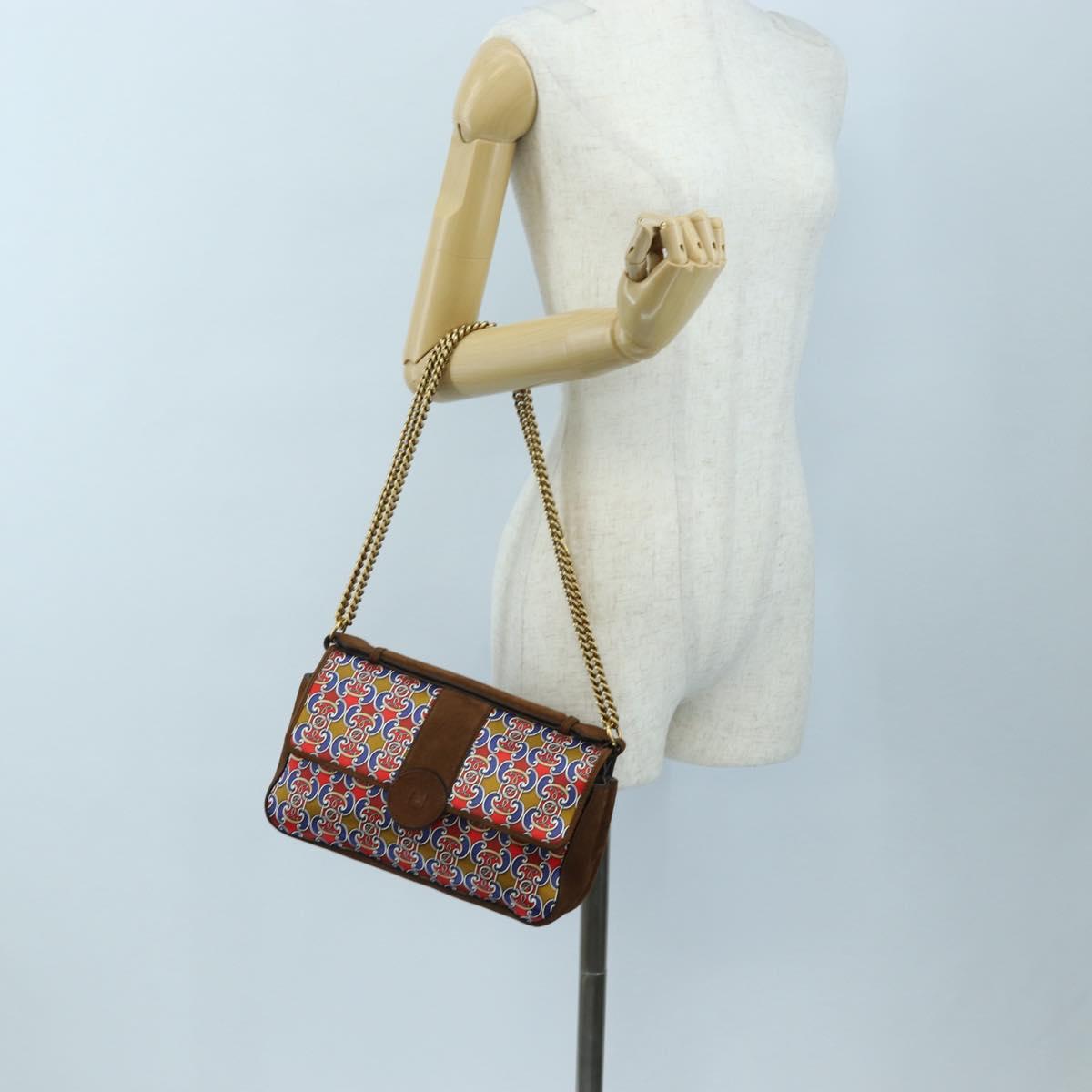 FENDI Chain Shoulder Bag Suede 2way Brown Gold Auth 197273SAV