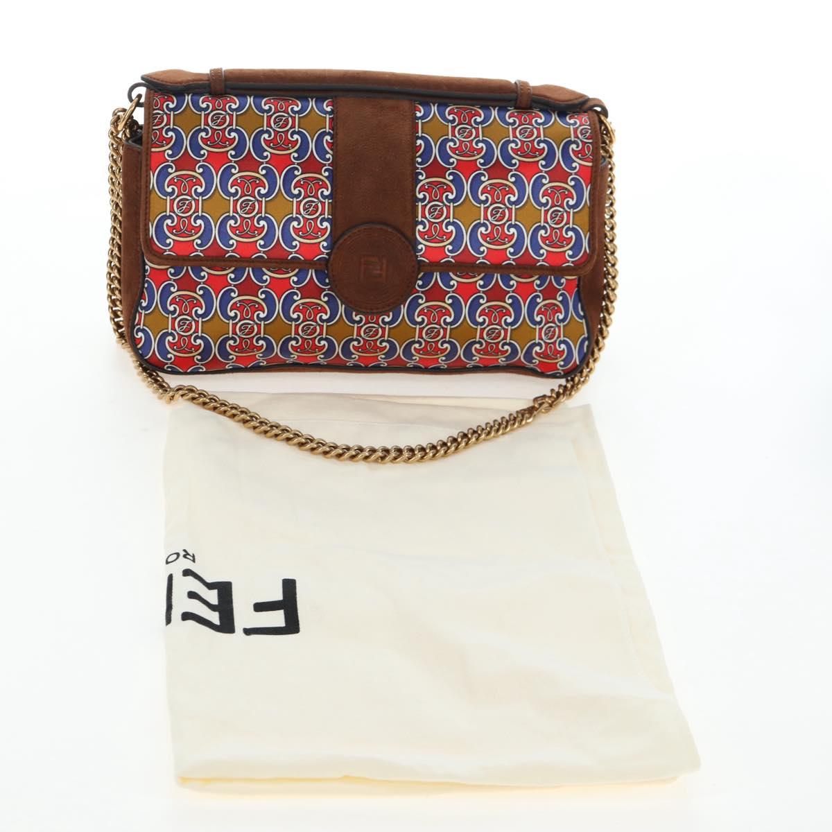 FENDI Chain Shoulder Bag Suede 2way Brown Gold Auth 197273SAV