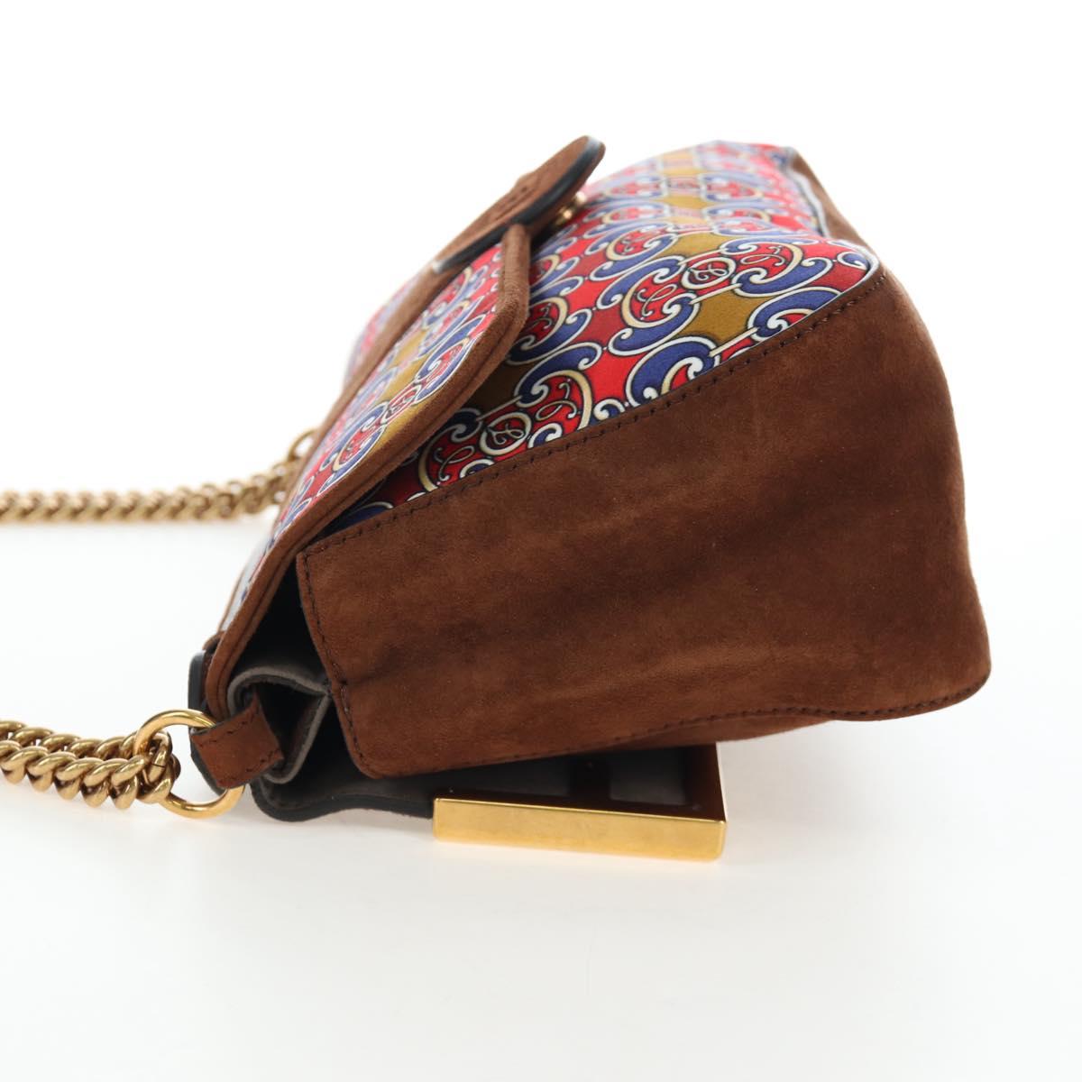 FENDI Chain Shoulder Bag Suede 2way Brown Gold Auth 197273SAV