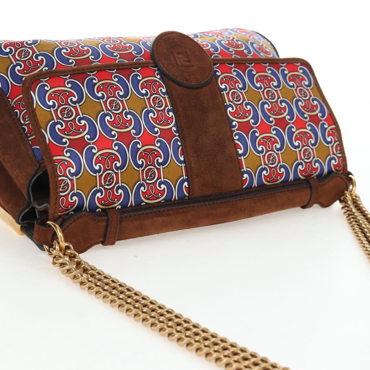 FENDI Chain Shoulder Bag Suede 2way Brown Gold Auth 197273SAV