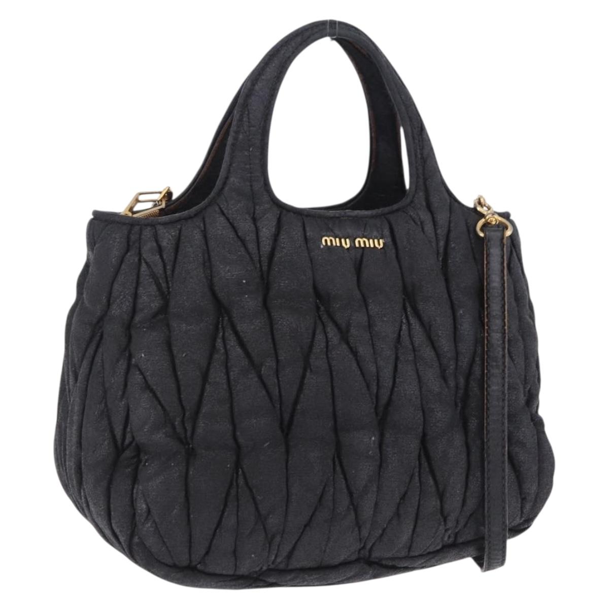 Miu Miu Matelasse Hand Bag Cotton 2way Black Gold Auth 197277