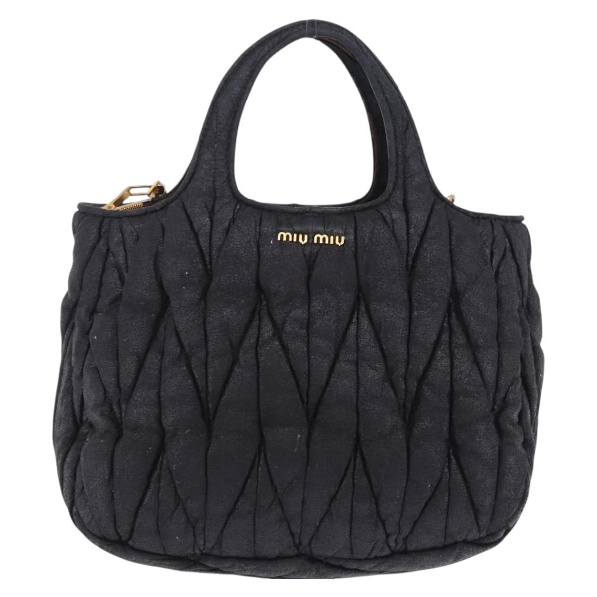 Miu Miu Matelasse Hand Bag Cotton 2way Black Gold Auth 197277