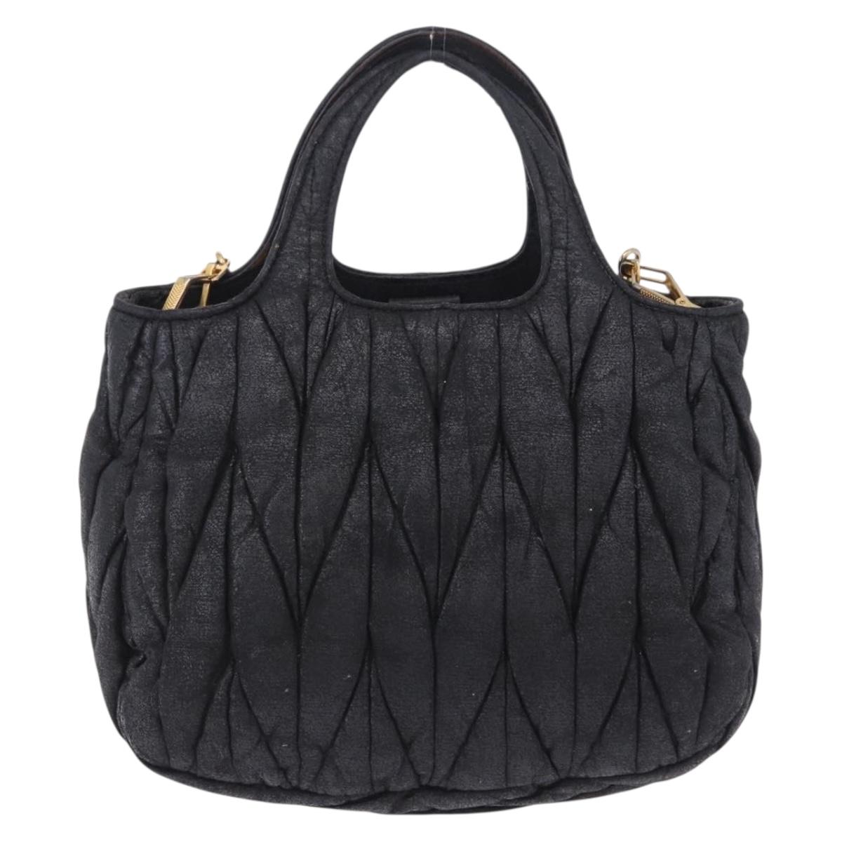 Miu Miu Matelasse Hand Bag Cotton 2way Black Gold Auth 197277
