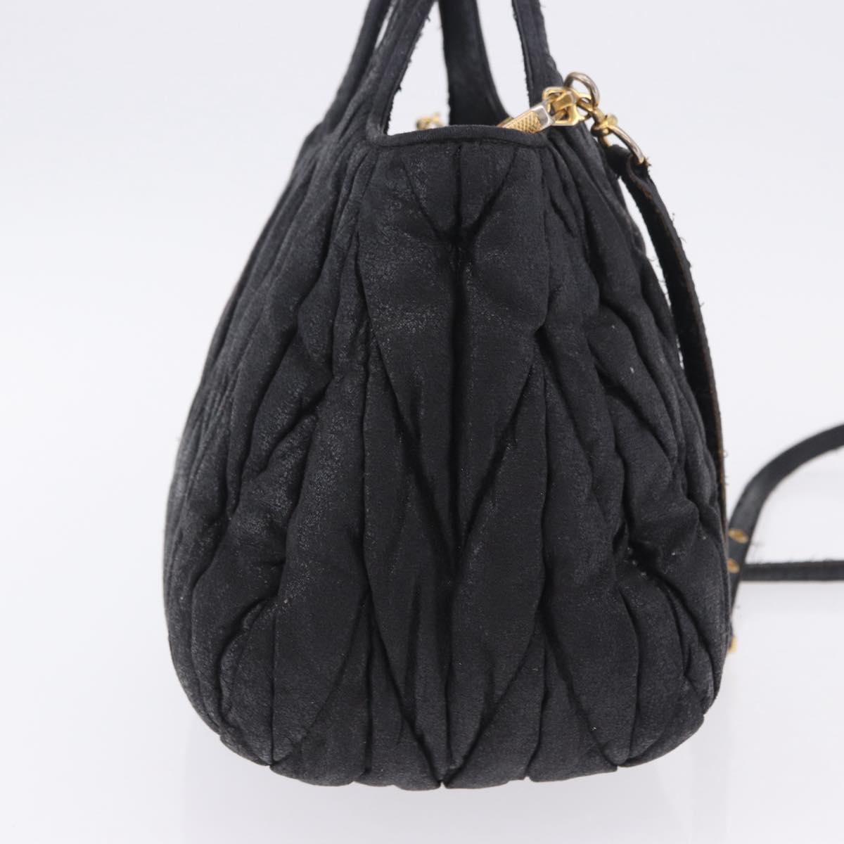 Miu Miu Matelasse Hand Bag Cotton 2way Black Gold Auth 197277