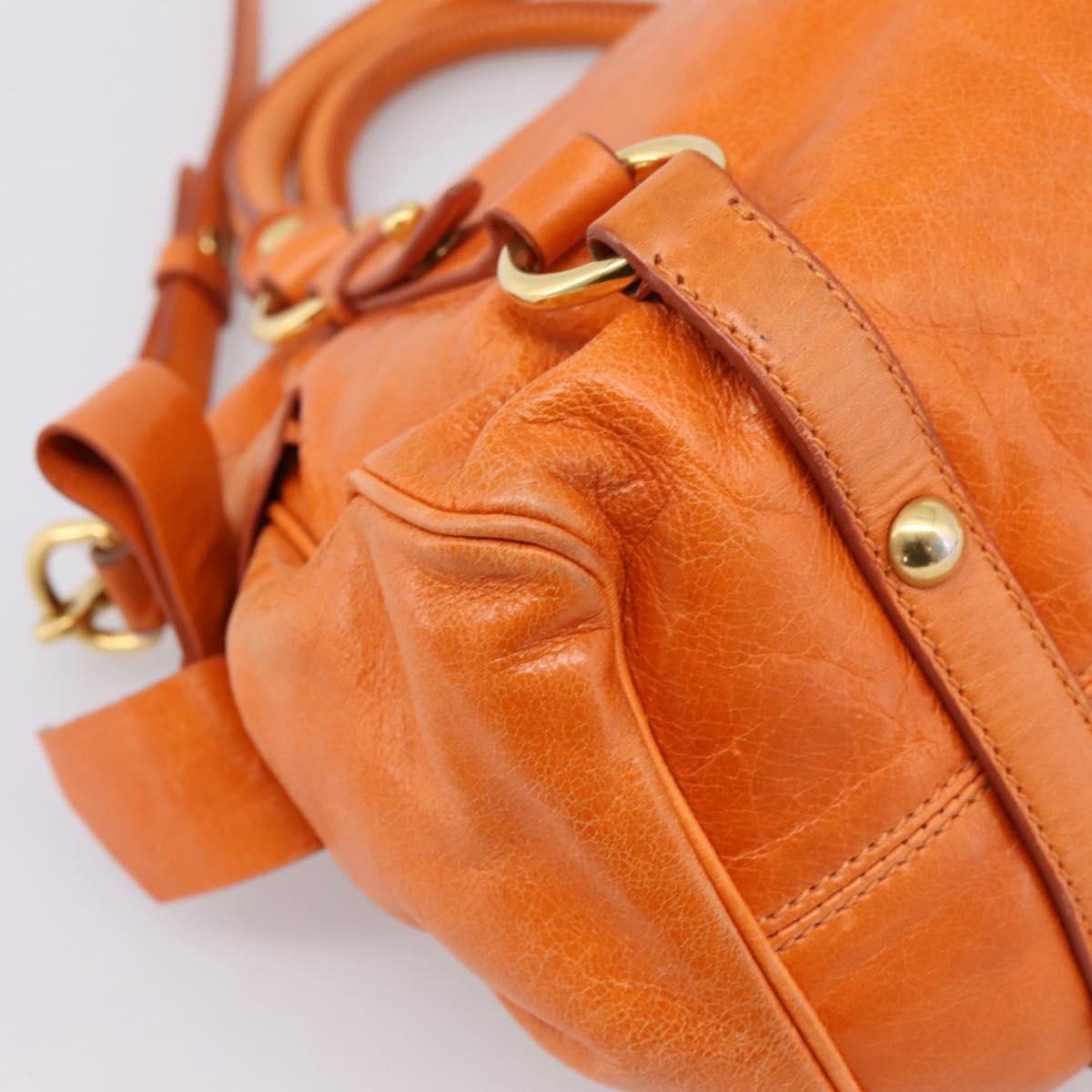 Miu Miu Hand Bag Vitellolux 2way Orange Gold Auth 197281M